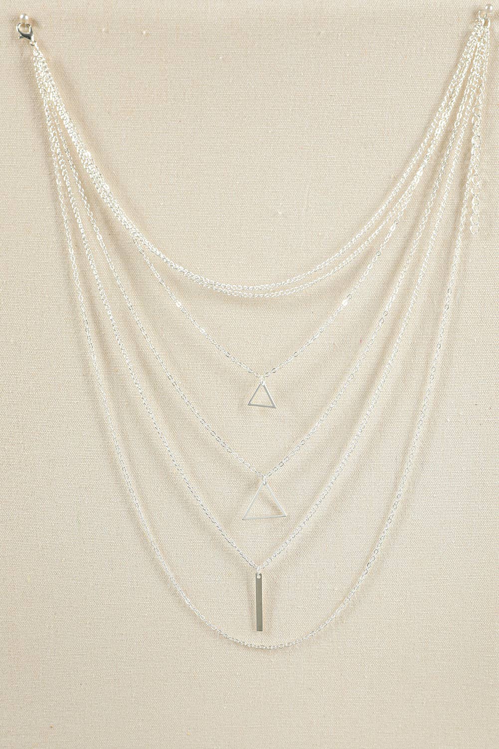 Boho Triangle Bar Pendant Multilayer Necklace: Silver