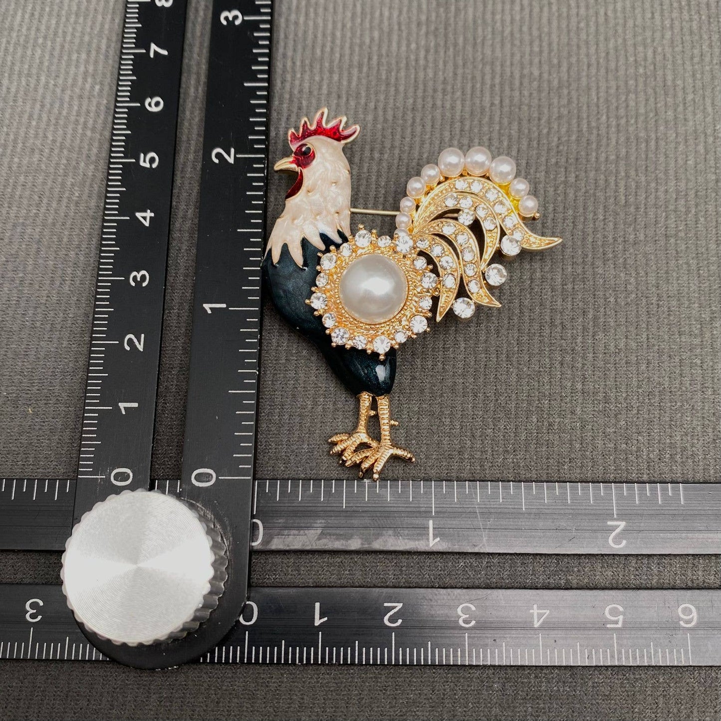 Rhinestone & Pearl Inlaid Enamel Brooch