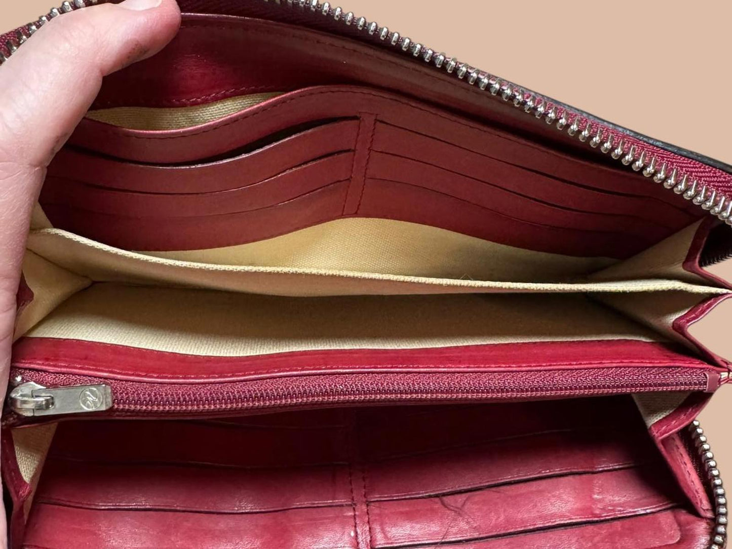 Longchamp Vintage Burgundy Leather Zip Wallet EUC