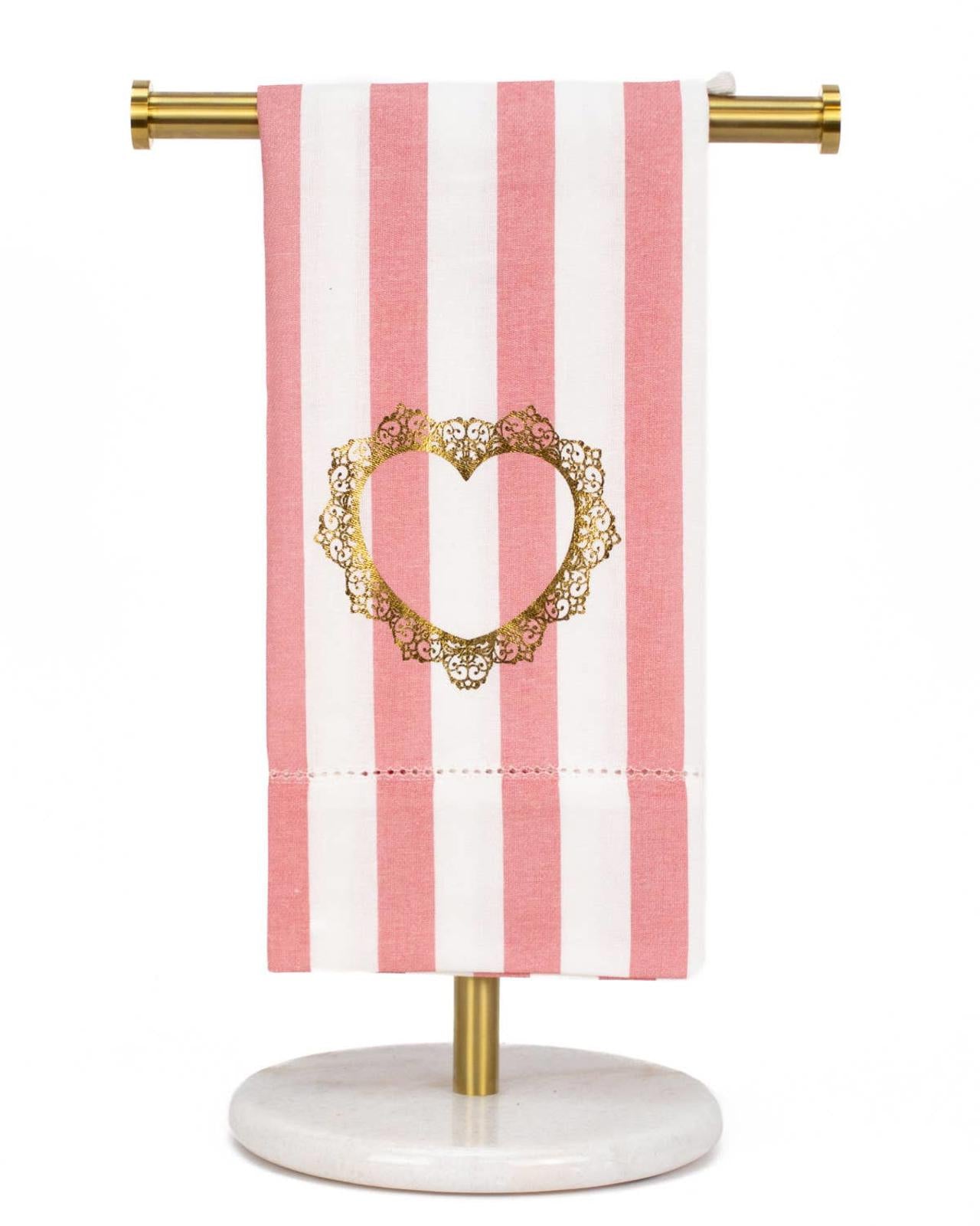 Pair of Everlasting Heart Hemstitch Hand Towels 20 x 28