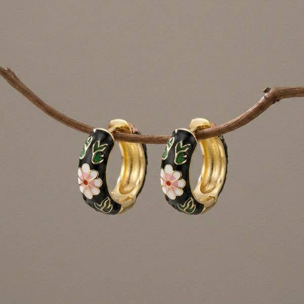 Cloisonne Earrings - Black