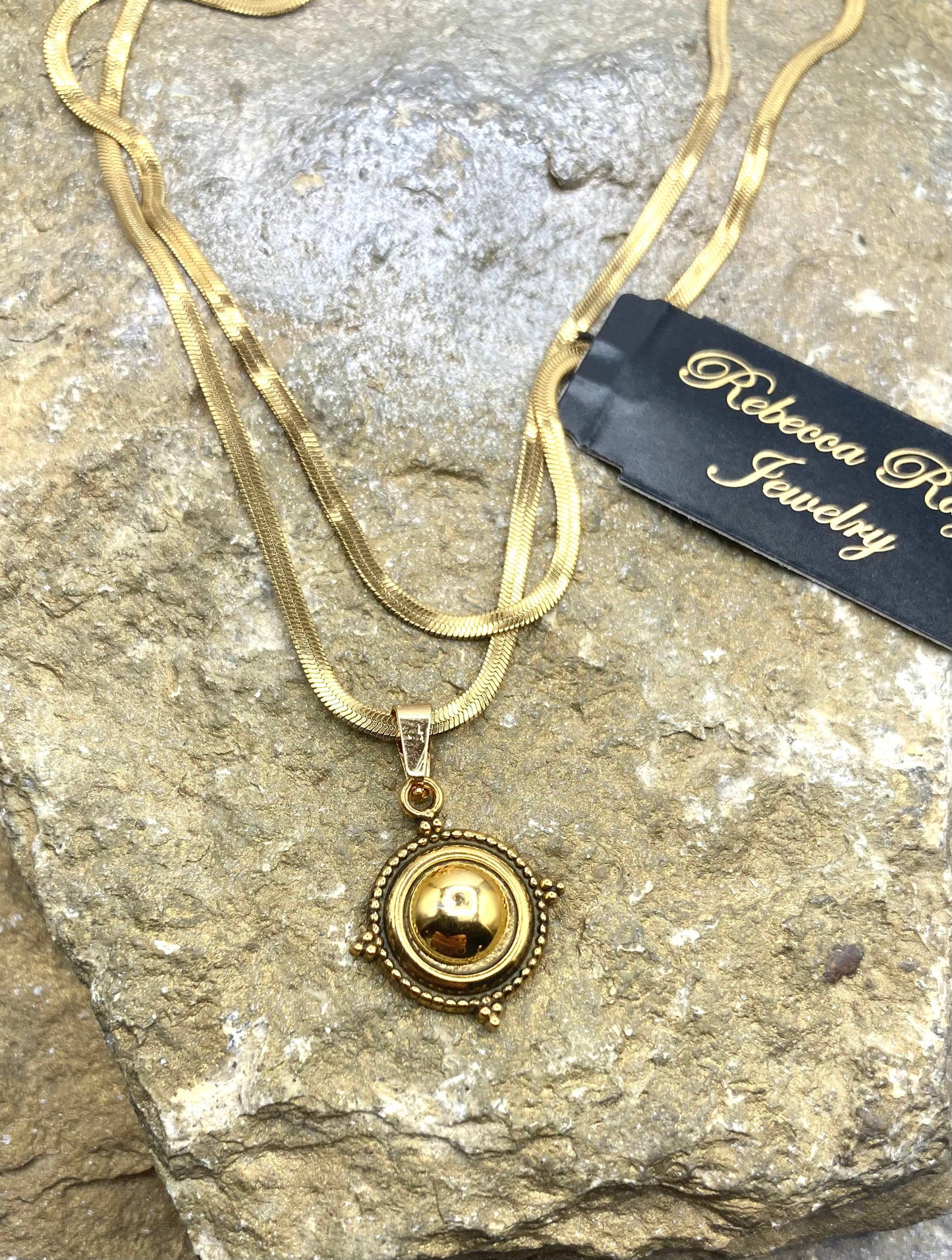 Boho Double Strand Necklace with Pendant Charm Drop: Silver