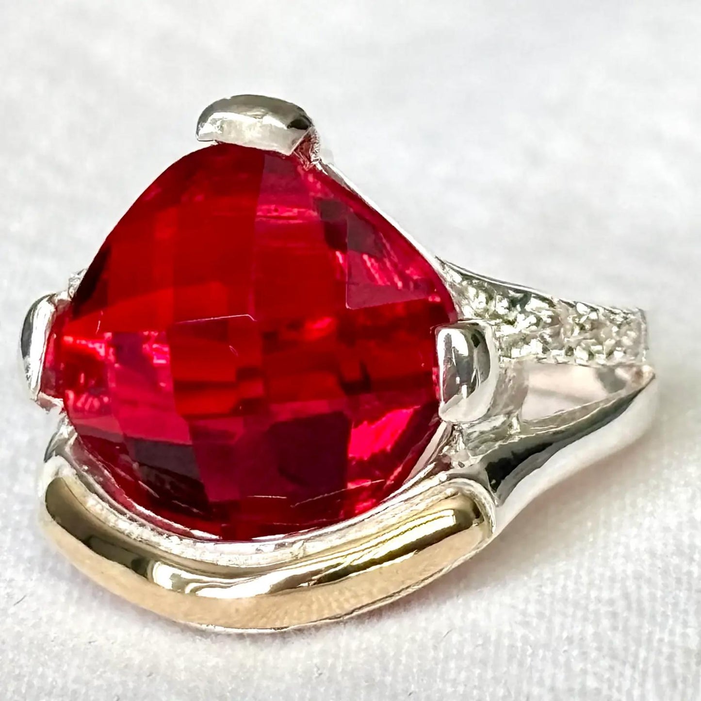 Red Flame Ring 925 Sterling Silver & 10K Gold Accent Size 9