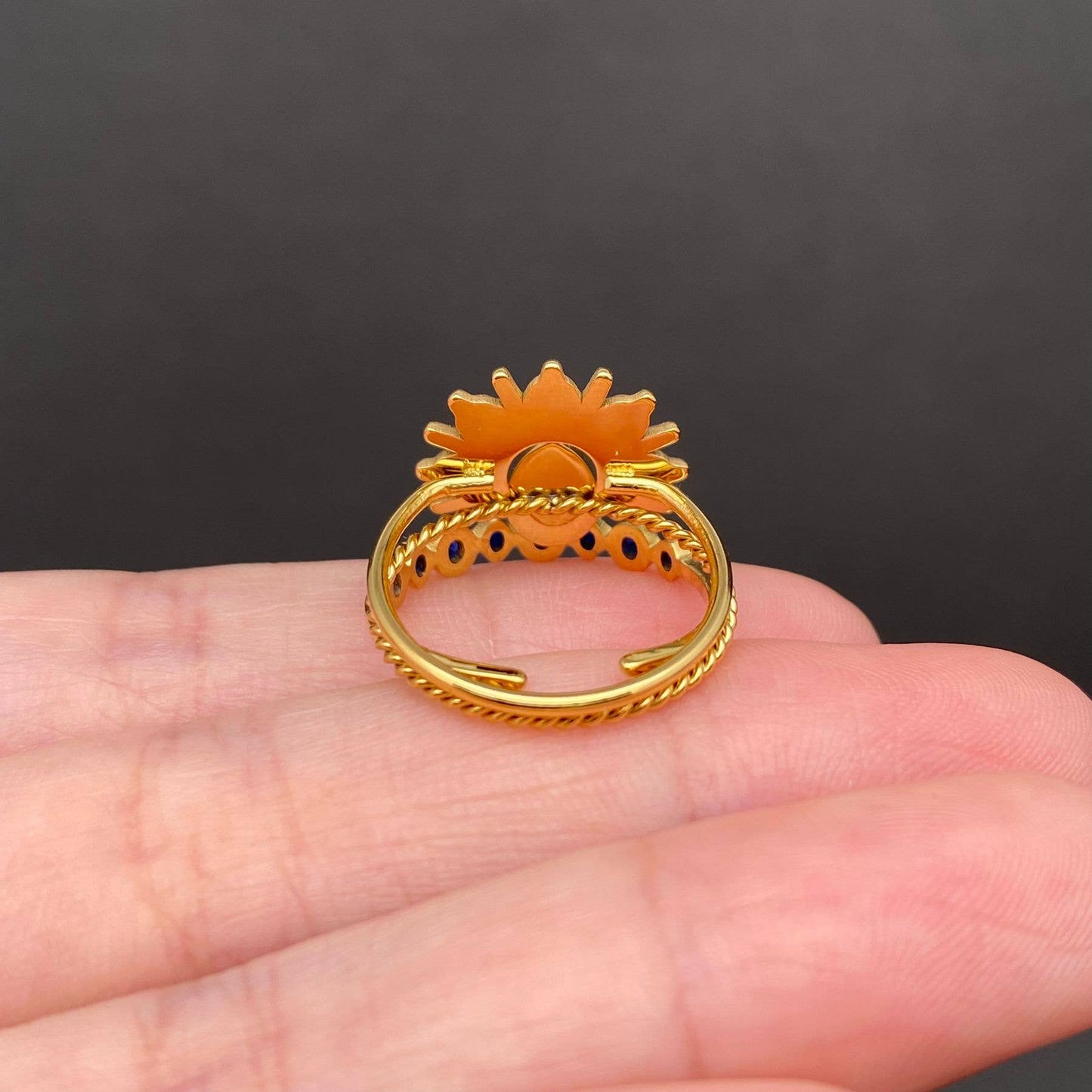 Blue Zircon 18K Gold Plated Stainless Steel Stack Ring - FGS