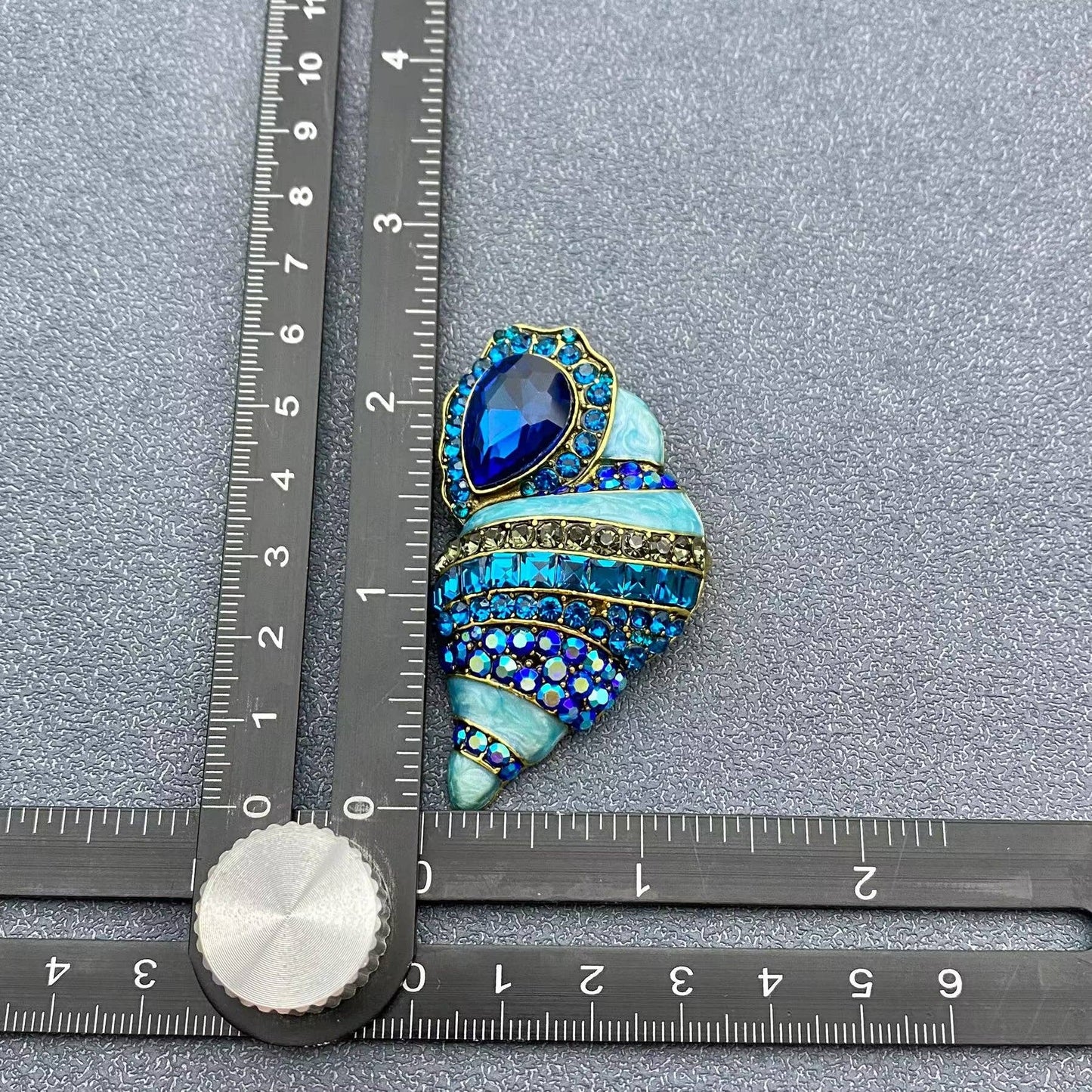 Blue Enamel Rhinestone Conch Brooch
