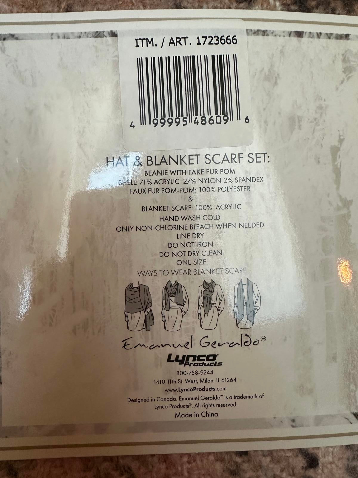 Hat & Blanket Scarf Set with Faux Fur Pom-Pom