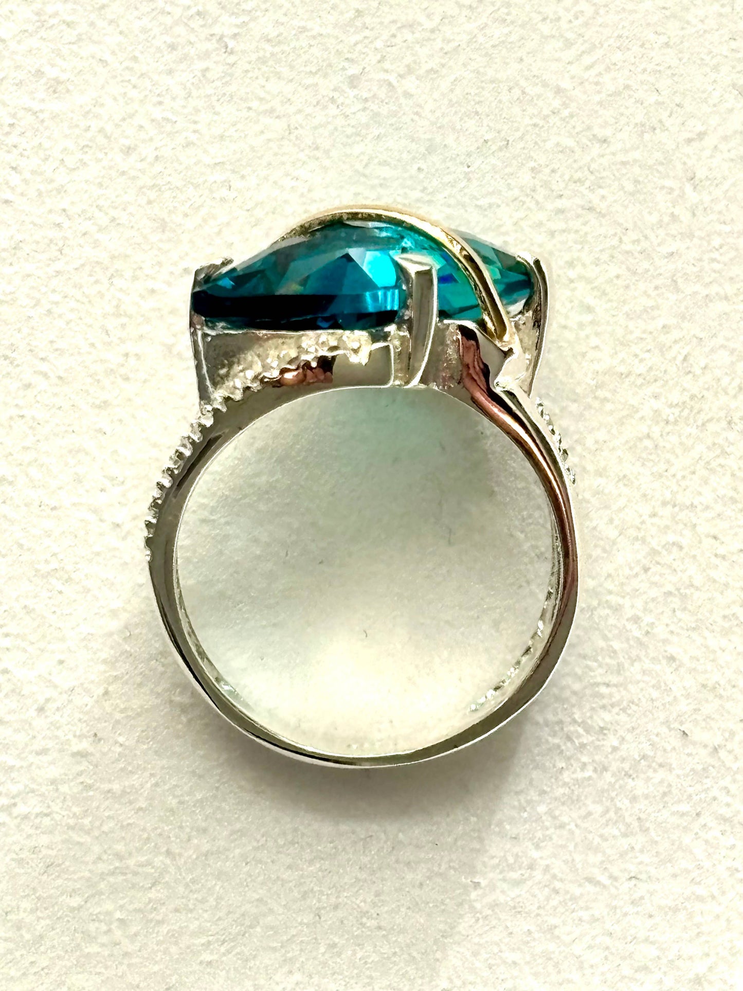 925 Sterling Silver Ring with 10K Gold Accents, aquamarine: 7