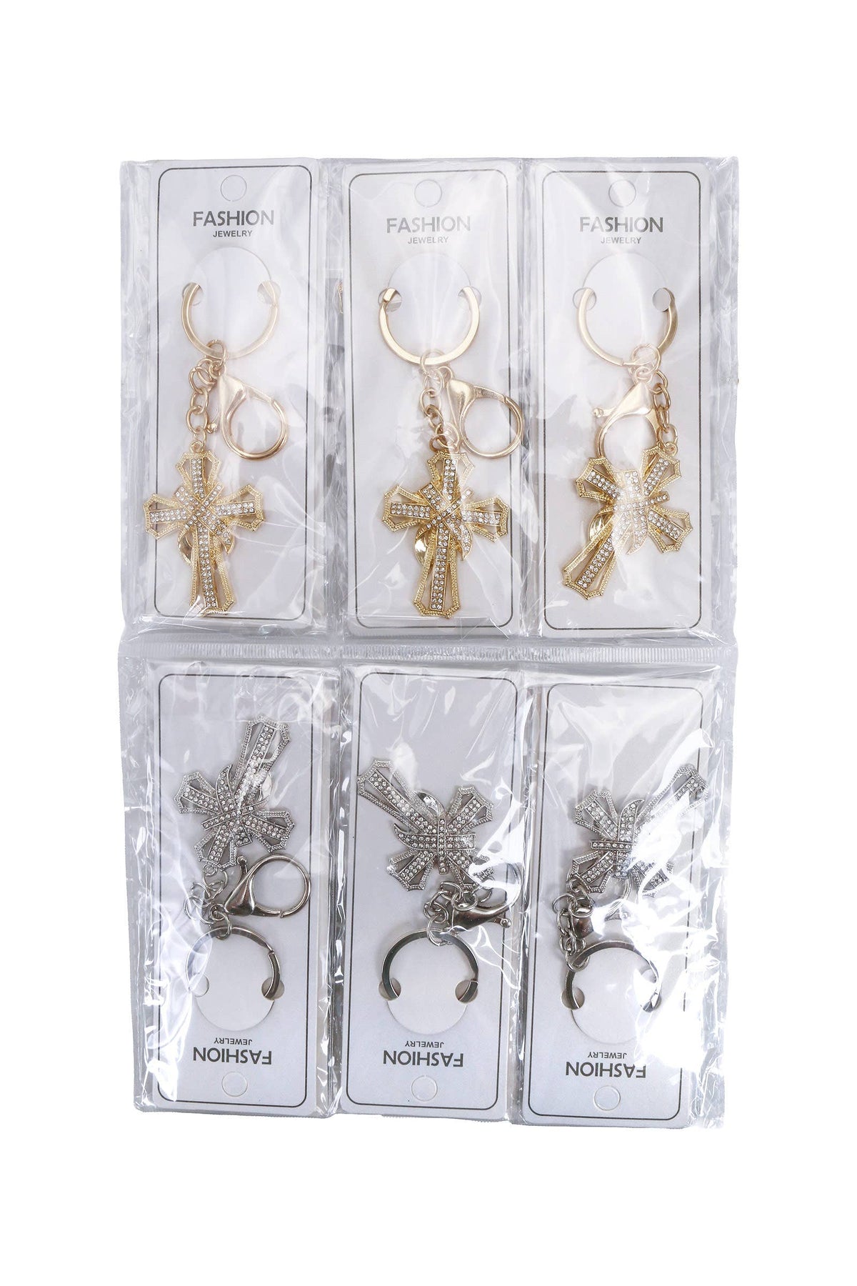 Ribboned Cross Bling Rhinestone Metal Alloy Keychain: ASSORTED / ONE SIZE