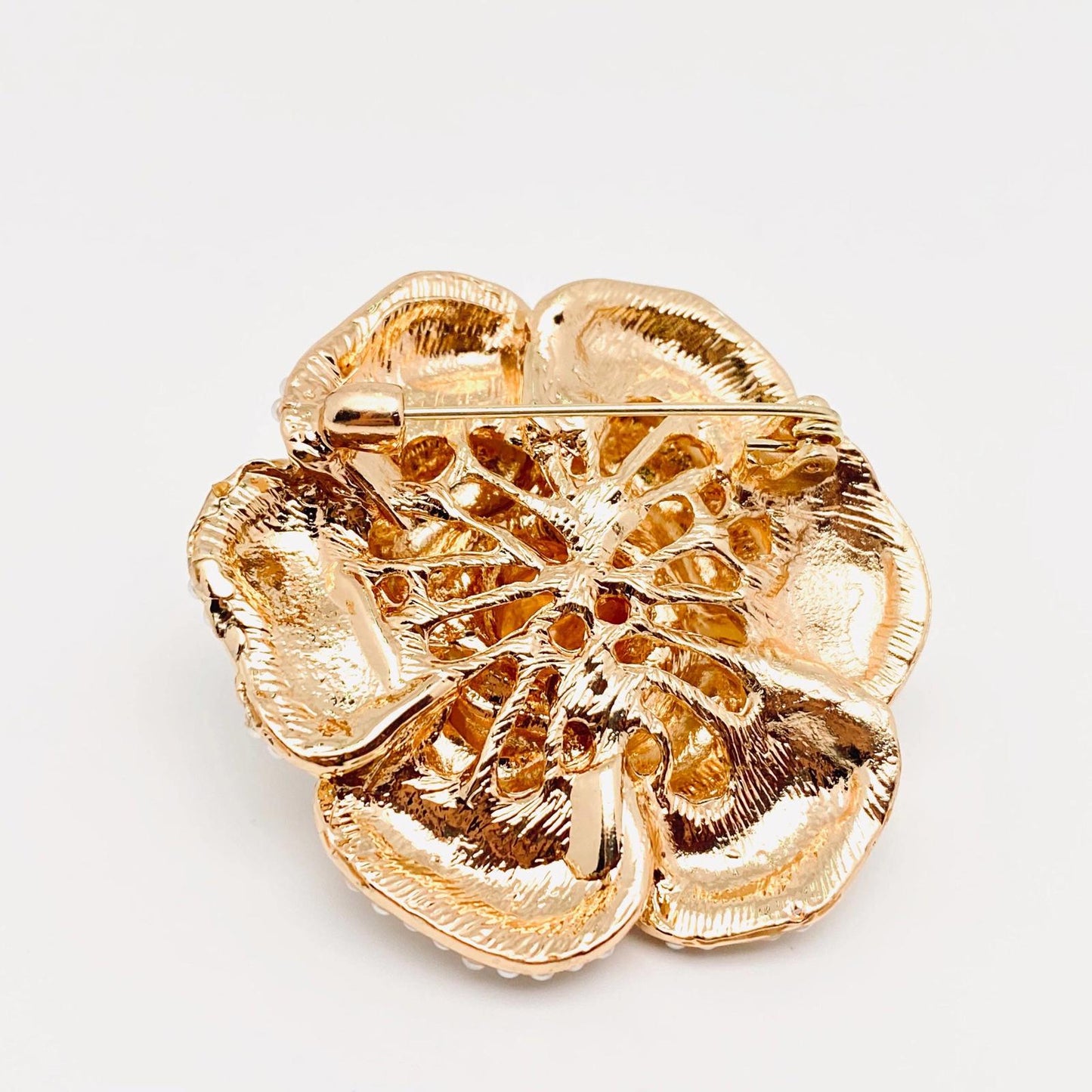 Black Flower Brooch with Pearl Accents Camellia Flower #2