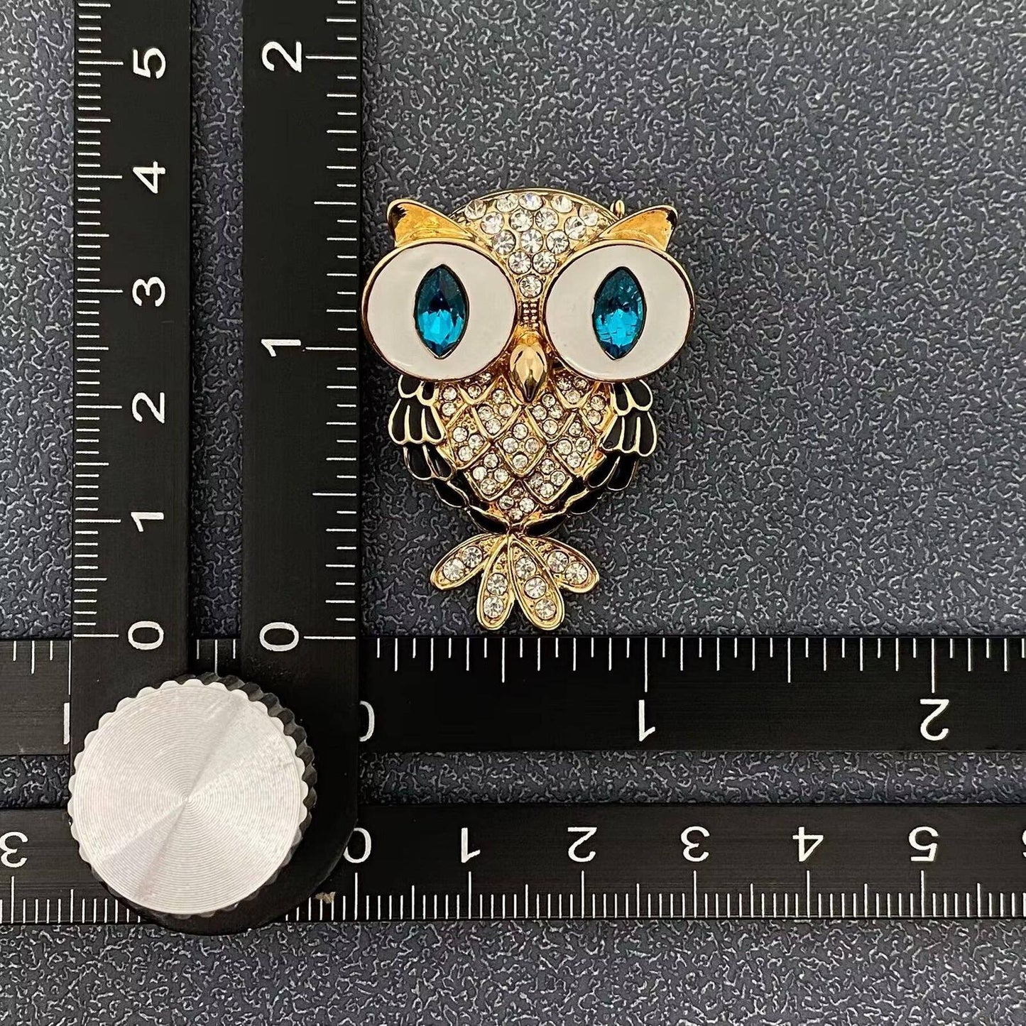 Vintage Owl Brooch Pin with Blue Rhinestone Eyes