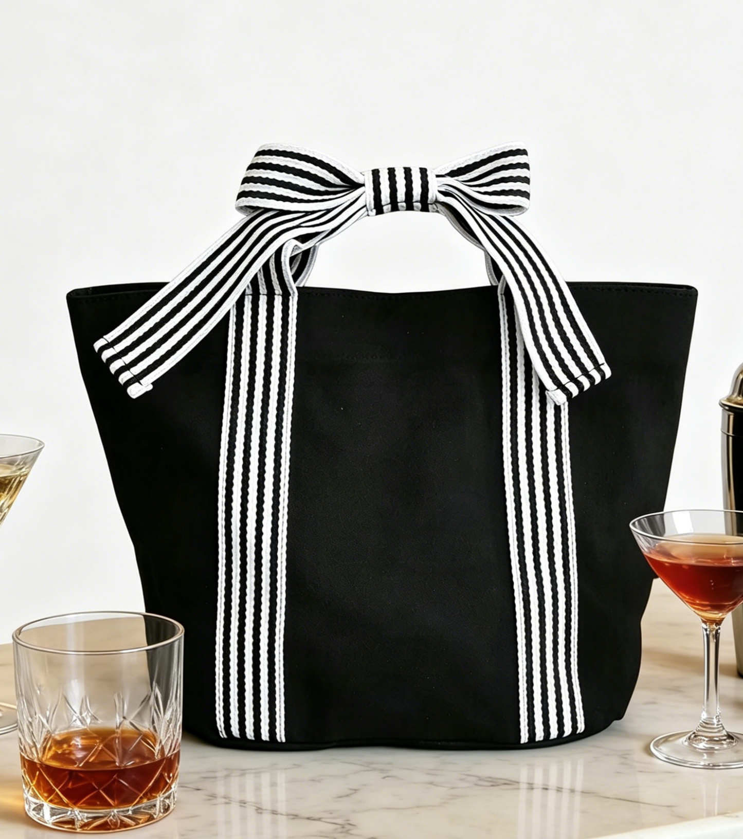 Striped Canvas Tote Bag Bow Handle Bag: Red / M