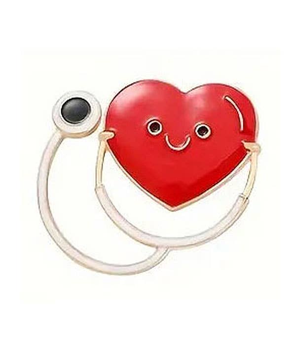 ( W424 ) MEDICAL THEME BROOCH - HEART STETHOSCOPE