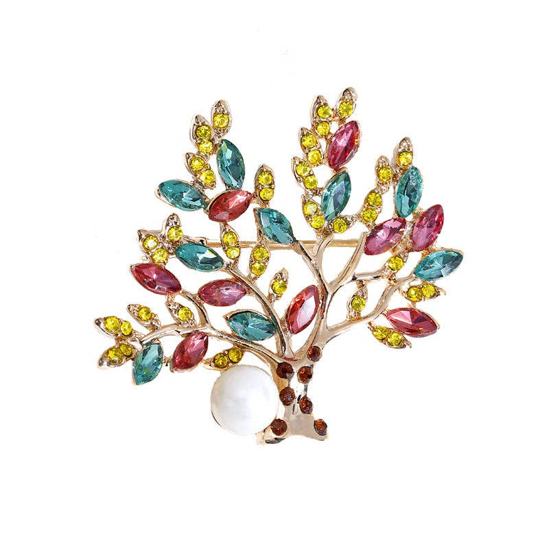 Fashion Pearl Crystal Tree of Life Brooch Creative Plant Vintage Rhinestone Pin: Large Champagne