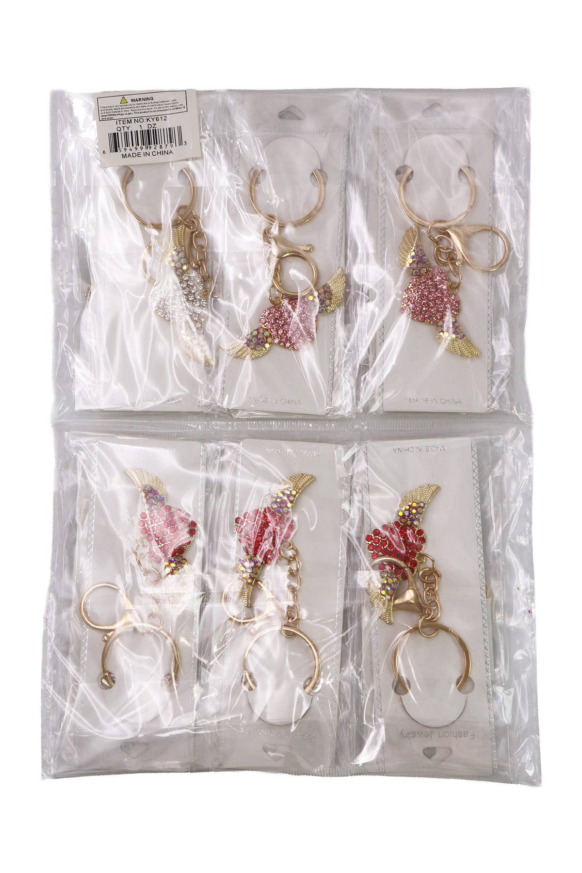 Winged Heart Bling Crystal Rhinestone Key Chain: ASSORTED / ONE SIZE