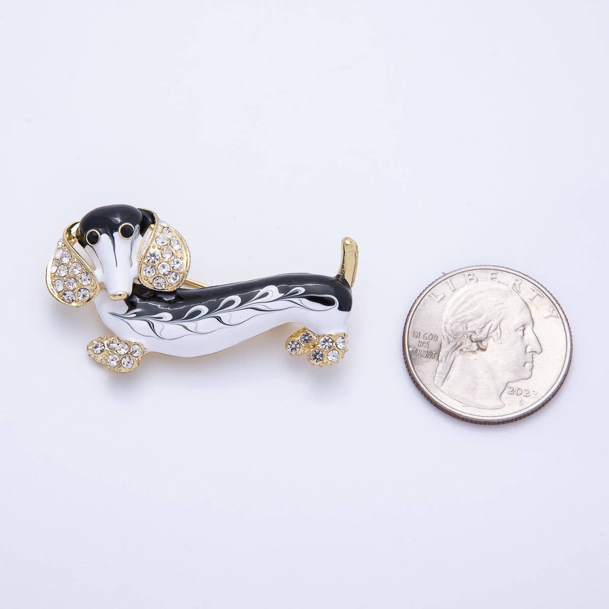 Vintage Gold 44.2mm x 24.2mm Micro Paved CZ Dachshund Wiener Dog Puppy Pet Brooch Pin | BH-014