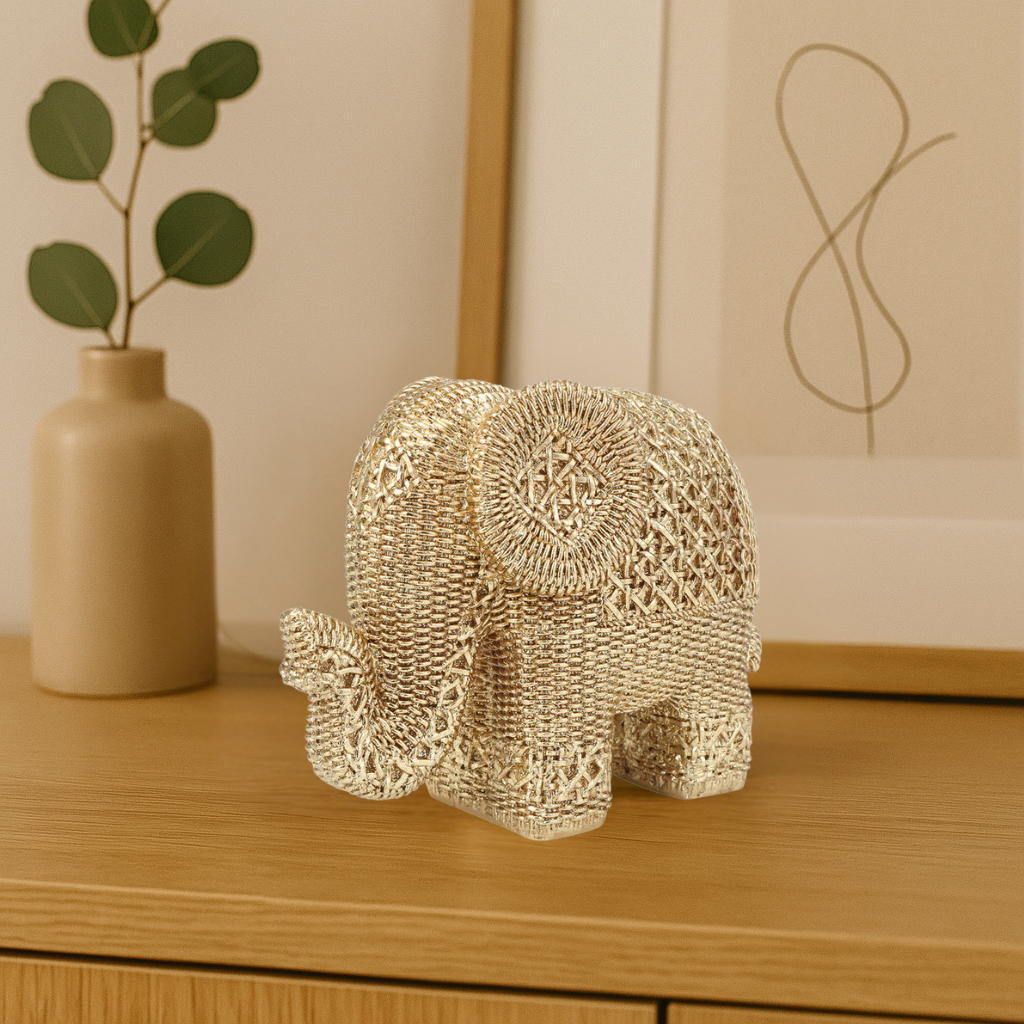 Woven Finish Elephant – Resin