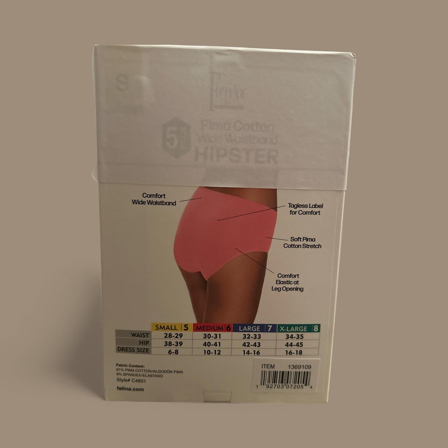 Felina Women's Pima Cotton Hipster Panties 5-Pack Size Small