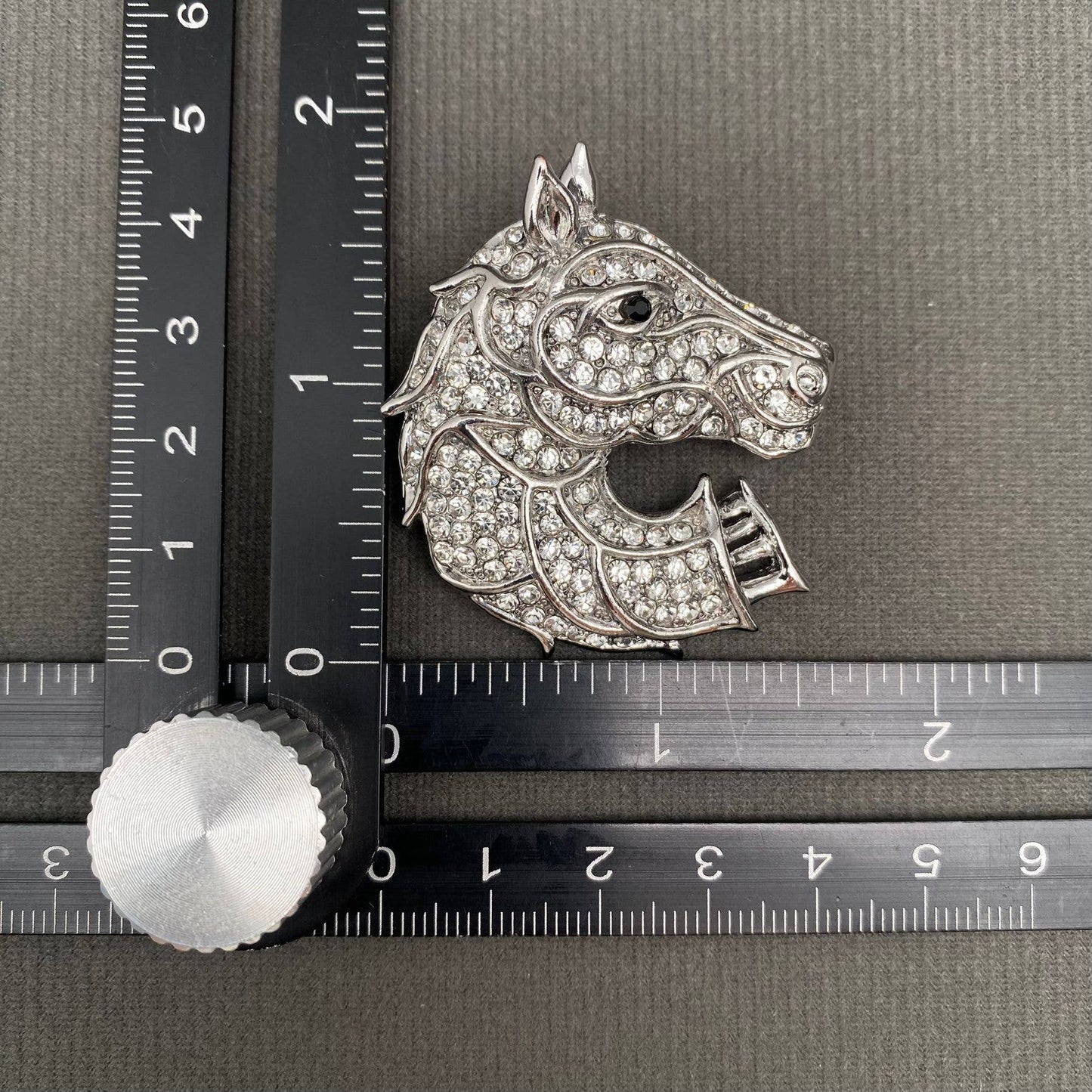 Rhinestone Inlaid Silver Tone Horse Brooch