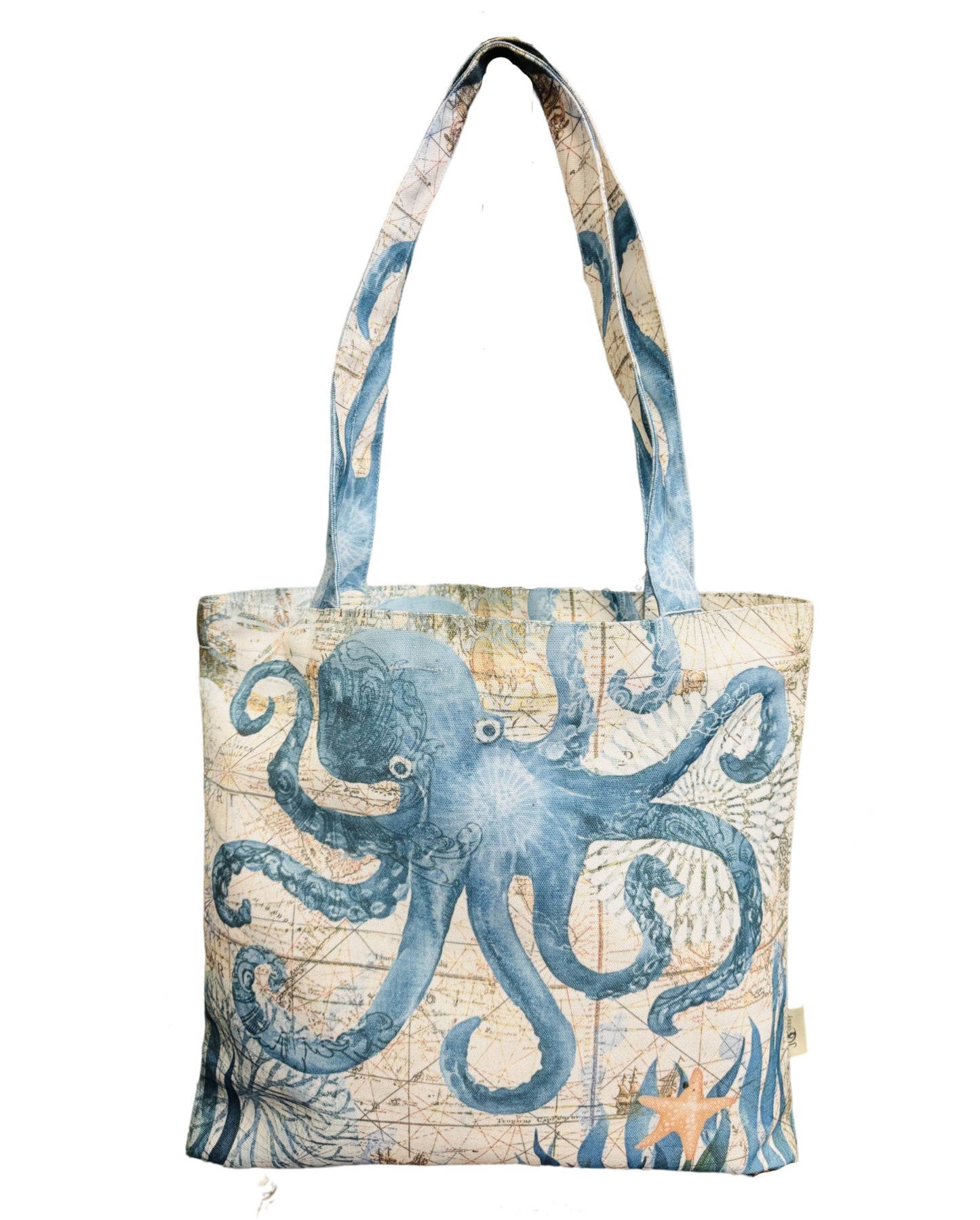 JCFB0209 Beige & Blue Octopus -Art Inspired Luxe Shoulder Bag