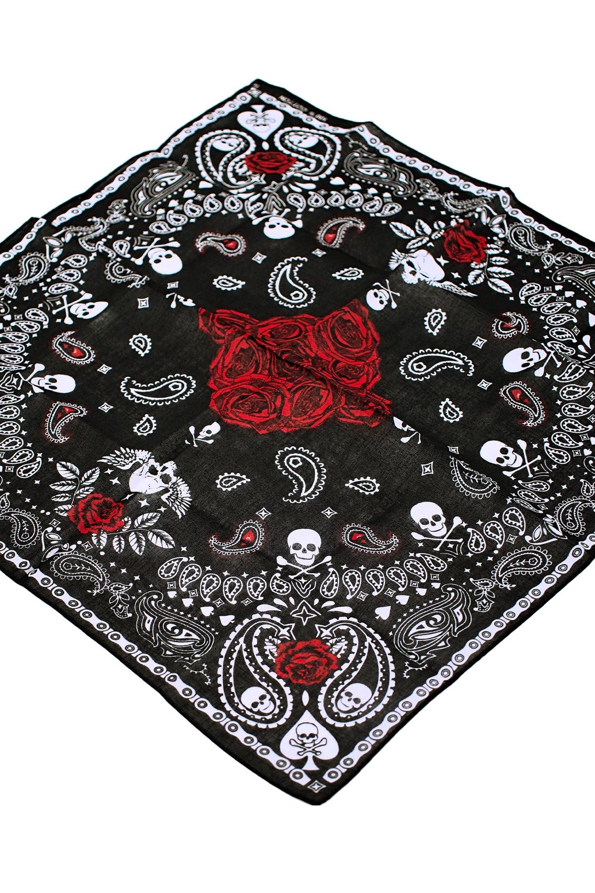 Gothic Skull Paisley Floral Print Cotton Bandana: AS SHOWN / ONE SIZE