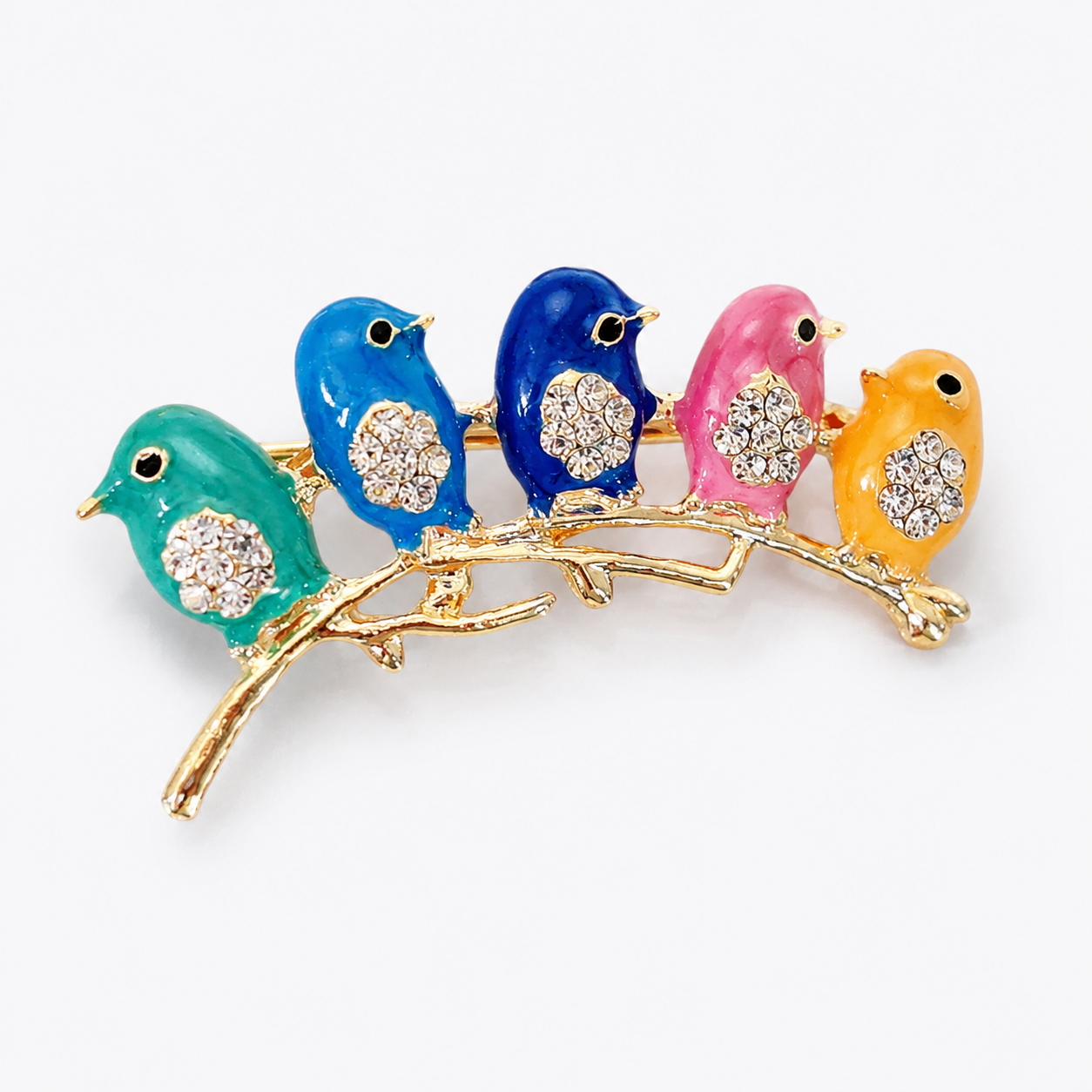 Colorful Enamel Flock of Birds Brooch Pin: A1