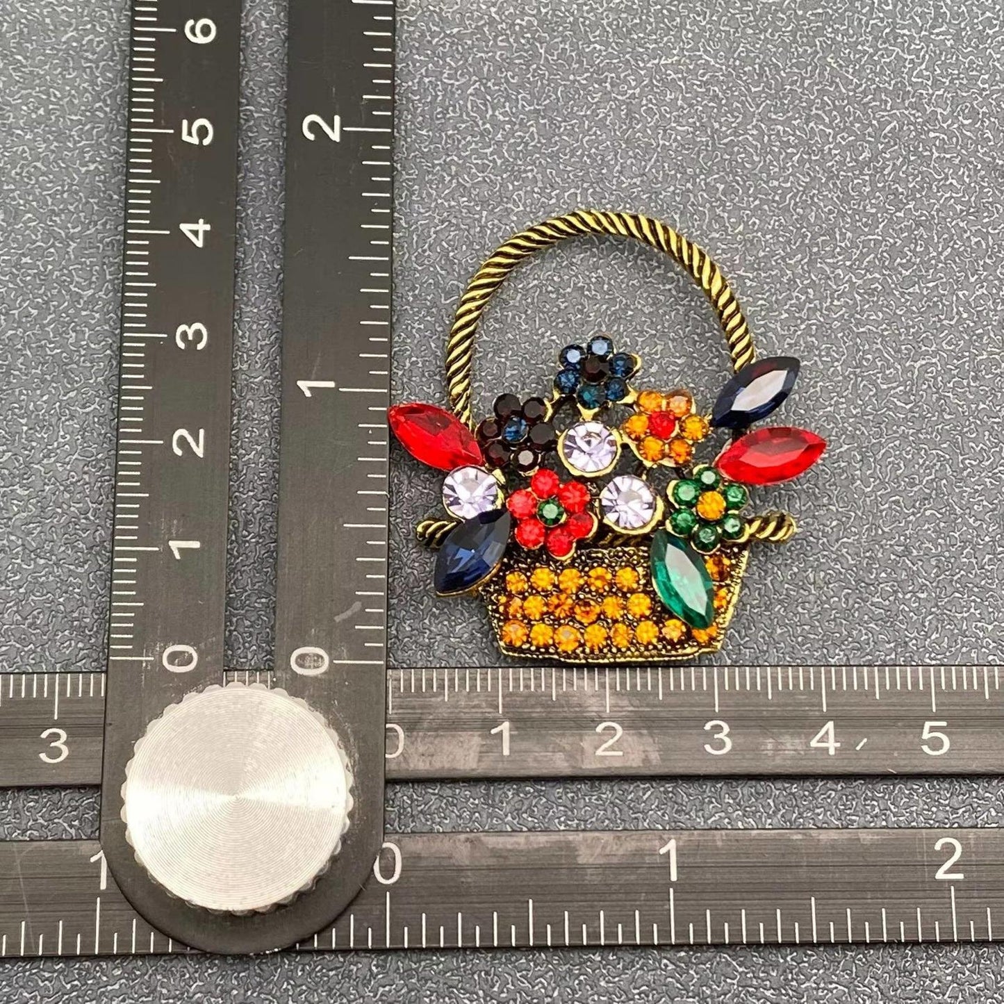Multicolor Rhinestone Basket Flower Brooch Pin