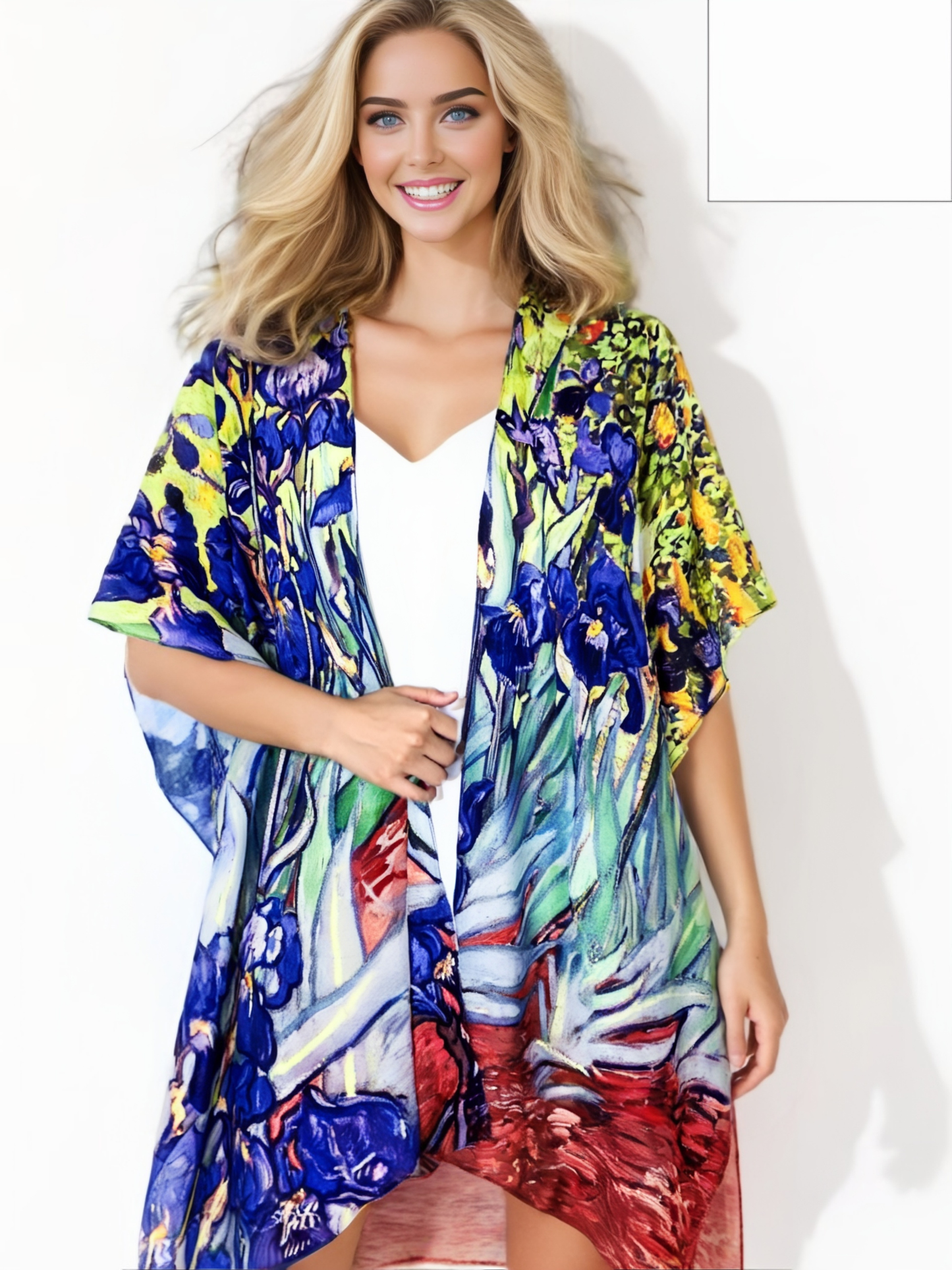 JC091711 Blue-Green Van Gogh Irises Kimono/Cover-Up