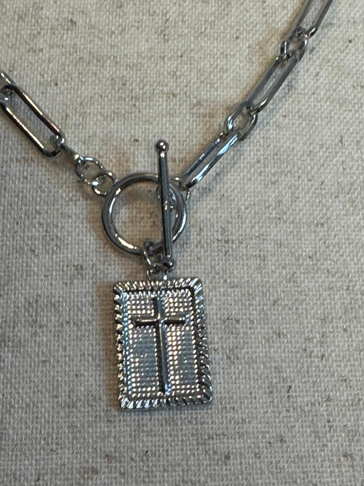 Stainless Steel Silver Chain Necklace with Cross Pendant