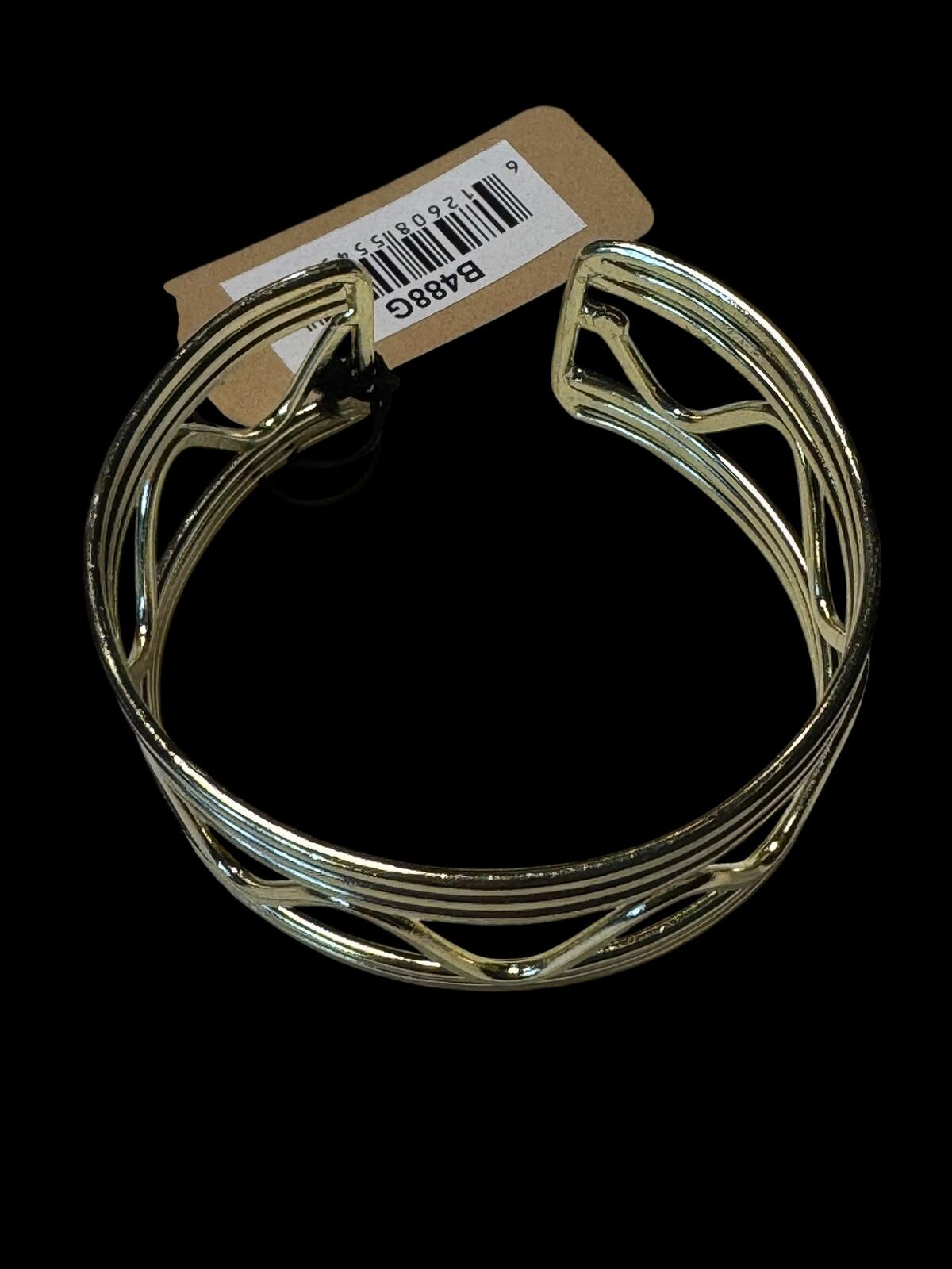 Gold Tone Open Cuff Bracelet with Wave Design