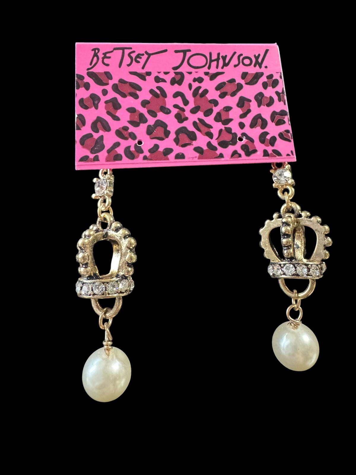 Betsey Johnson Gold Crown and Pearl Drop Earrings