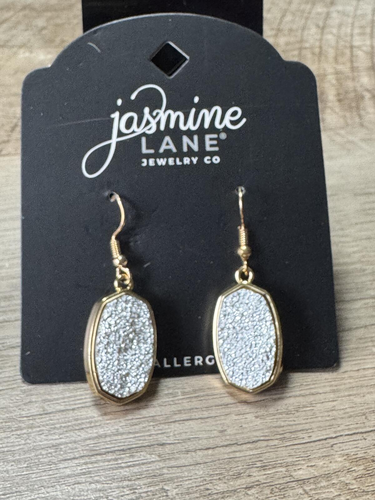 Jasmine Lane Gold Tone Dangle Earrings with Silver Glitter