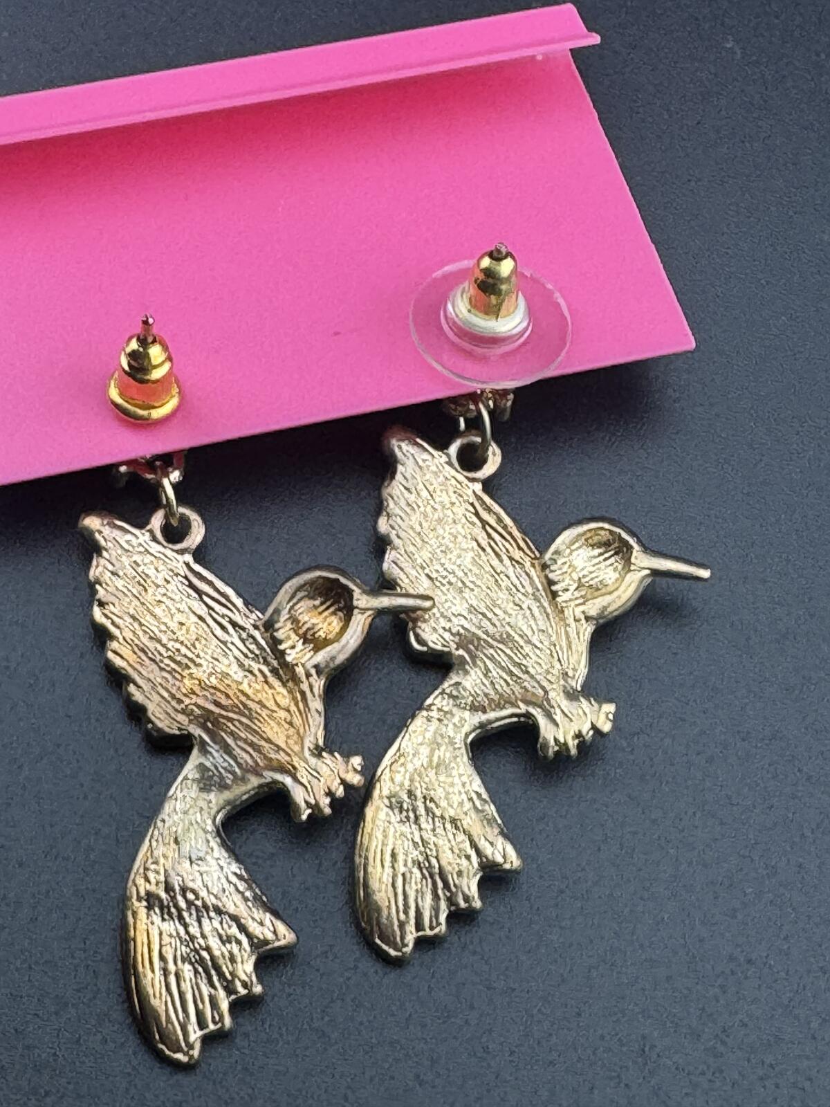 Betsey Johnson Hummingbird Drop Earrings Multicolor Enamel