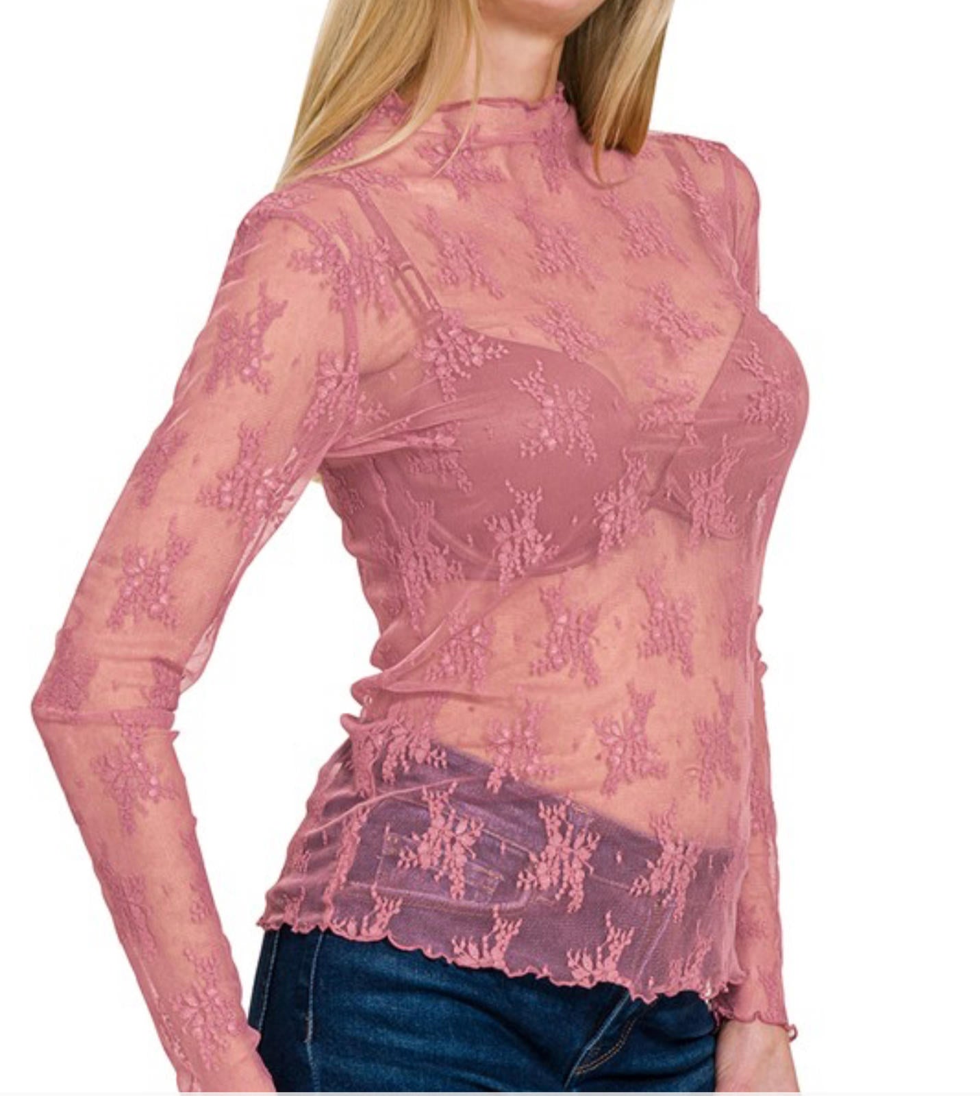 Zenana Elegant Sheer Lace Long Sleeve Blouse for Women