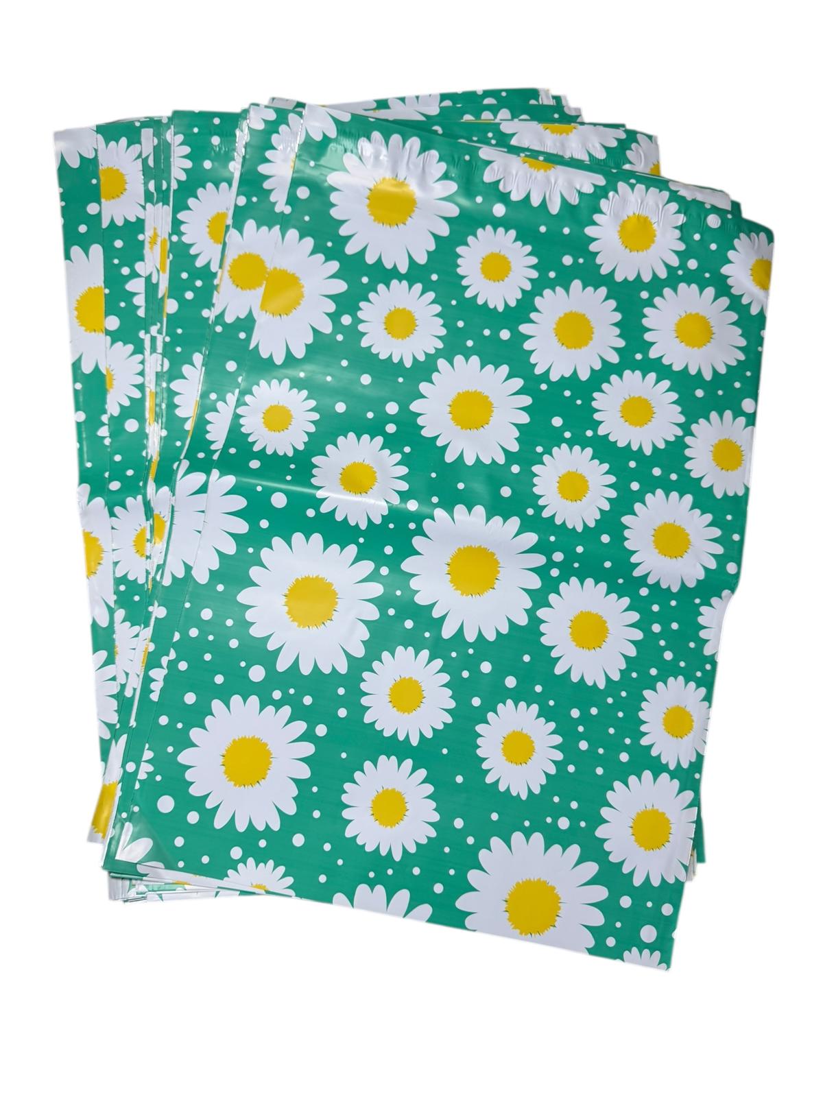 10 x 13 20-pack Green Daisy Floral Poly Mailer Bags