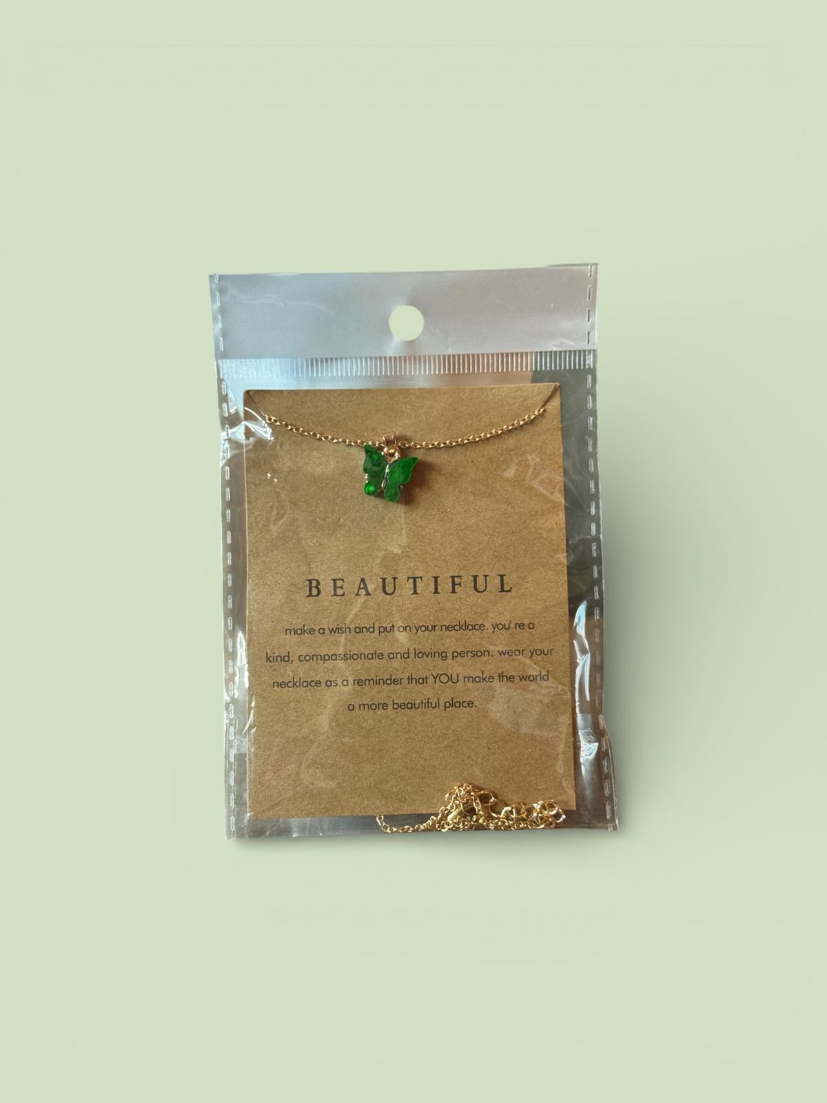 Gold Chain Necklace with Green Butterfly Pendant
