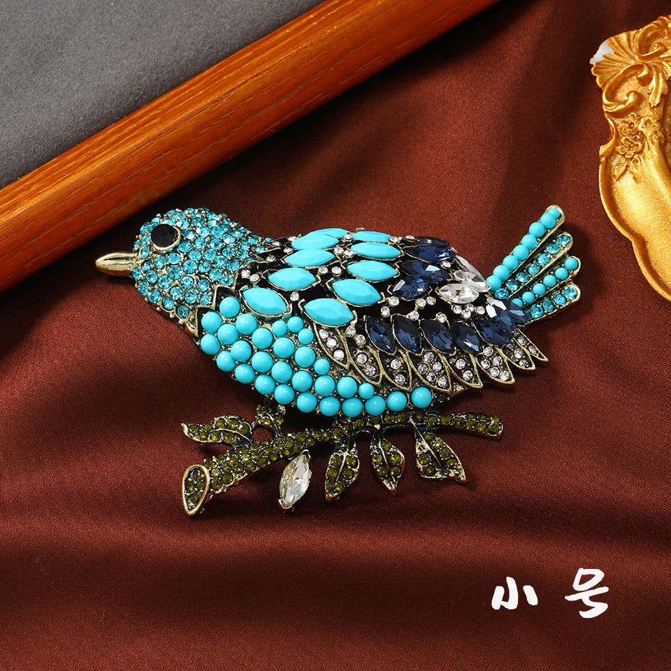 Retro Full Rhinestone Magpie Brooch Stylish Big Bird Jacket Pin: Large Champagne