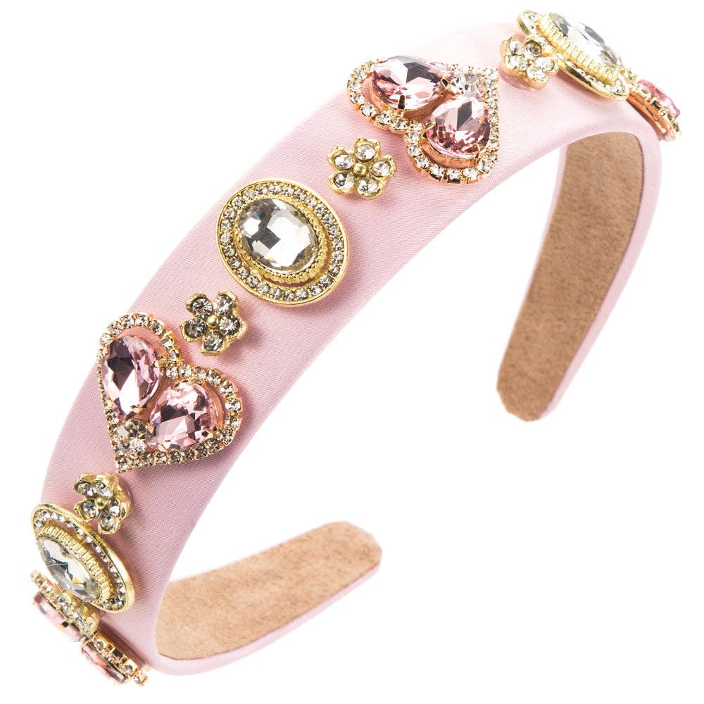 Baroque Glass Heart Headband Trendy Elegant Hair Accessory: Red