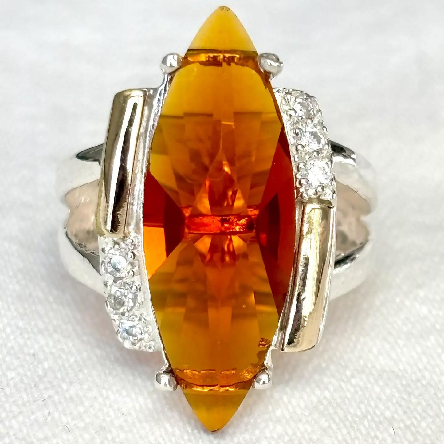 Amber Marquise Ring 925 Sterling Silver & 10K Gold-Laminat