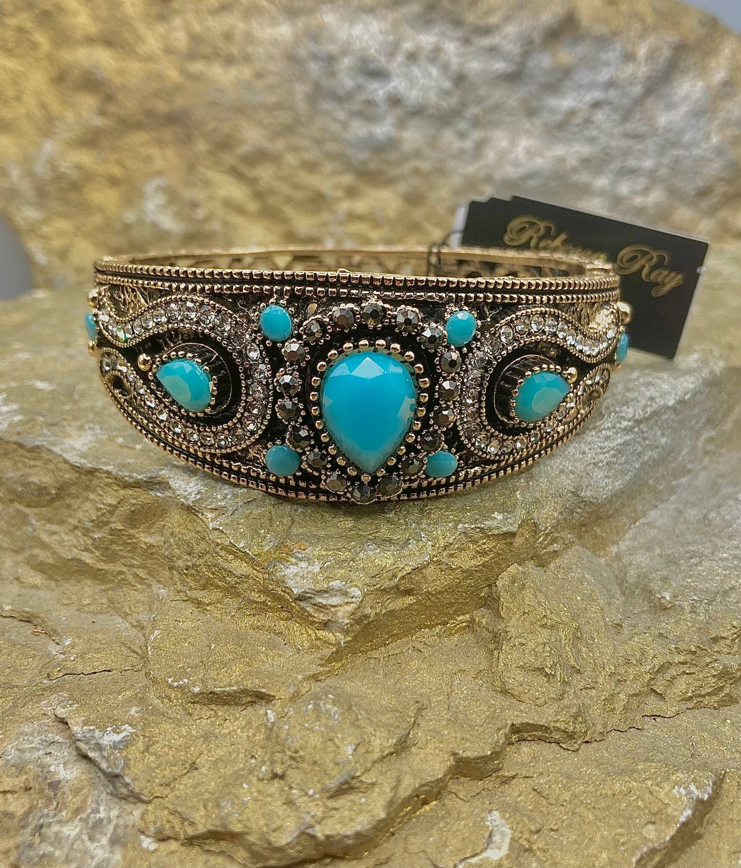 Boho Vintage Bangle with Blue Stone