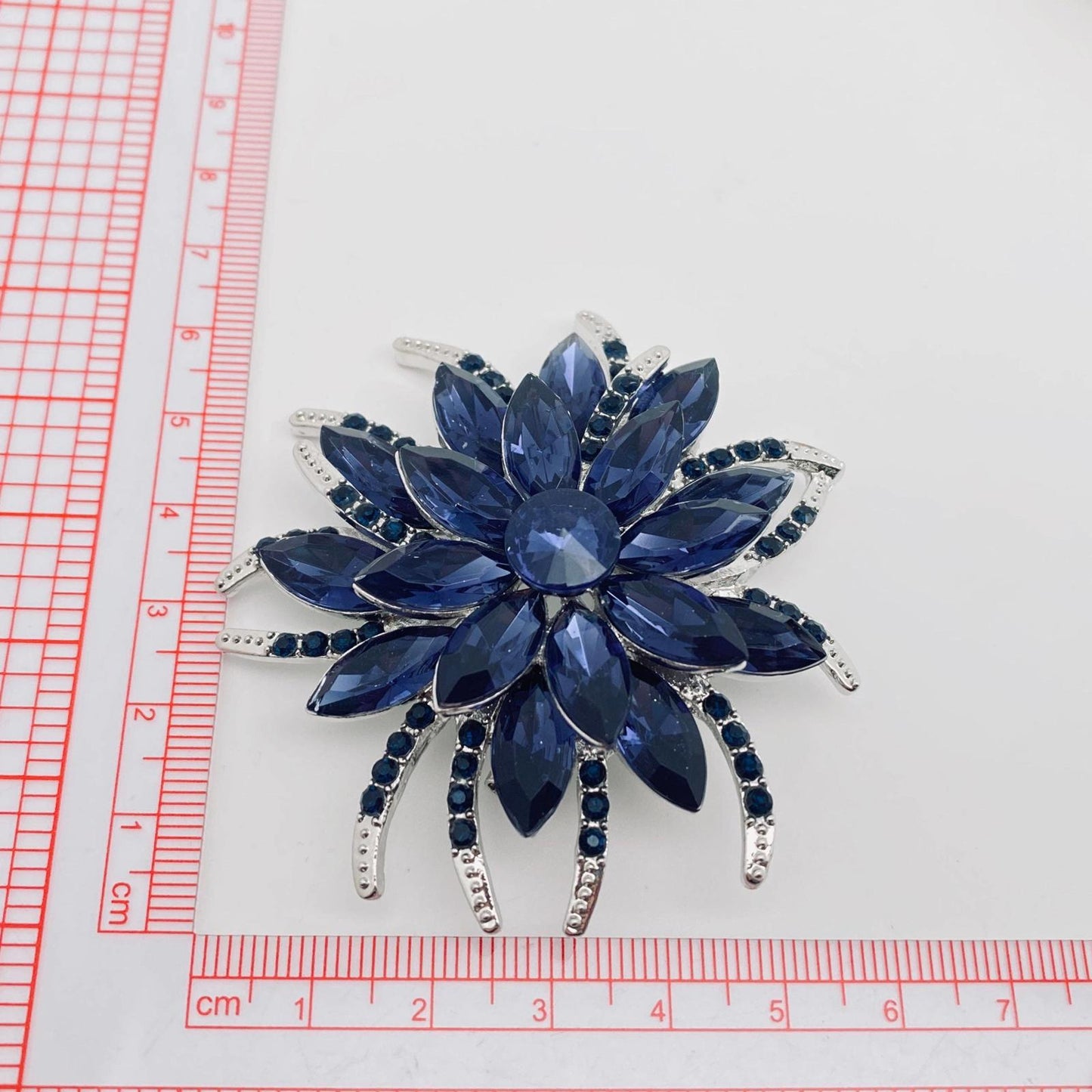 Blue Crystal Flower Brooch Pin