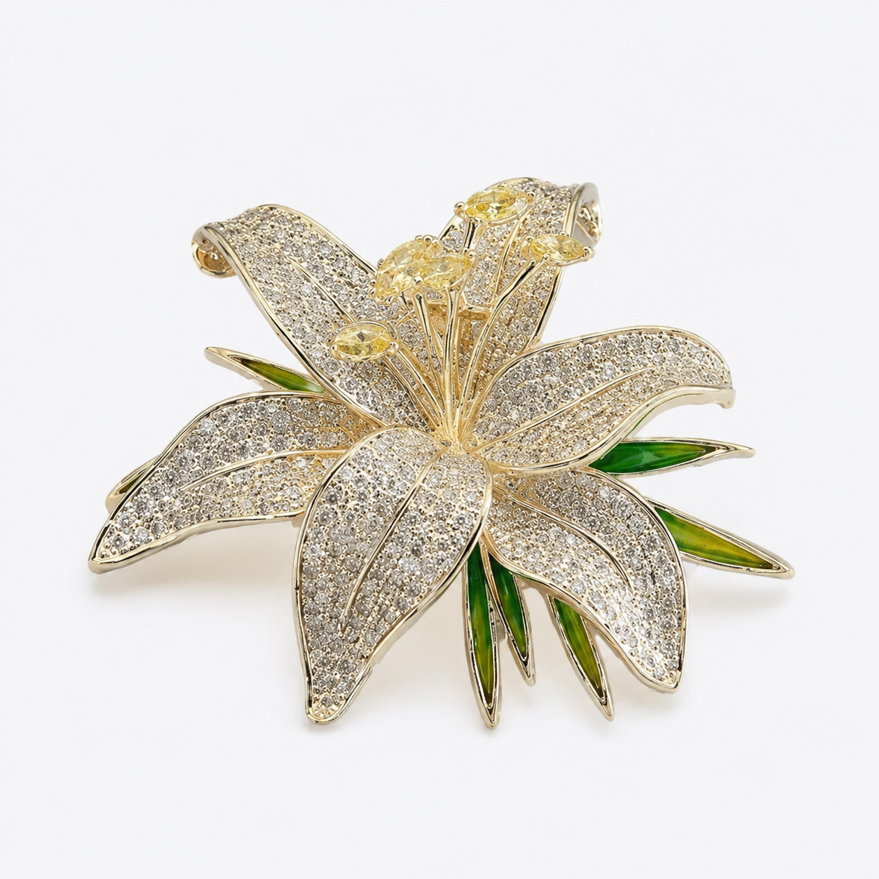 Pave Crystal Lily Flower Brooch Pin: A1
