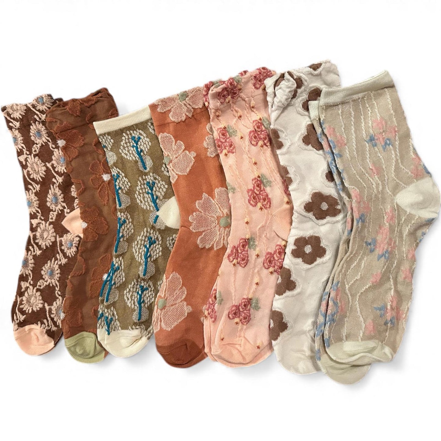 Set of 7 Floral Patterned Women's Socks - Lot 8
