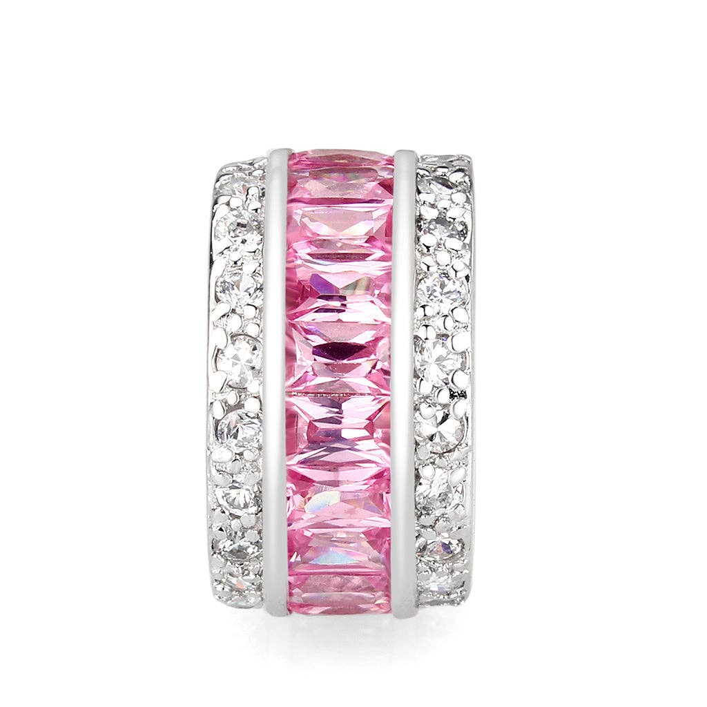 LO5W043- Rhodium Plated Brass Ring with CZ IN Pink: 5