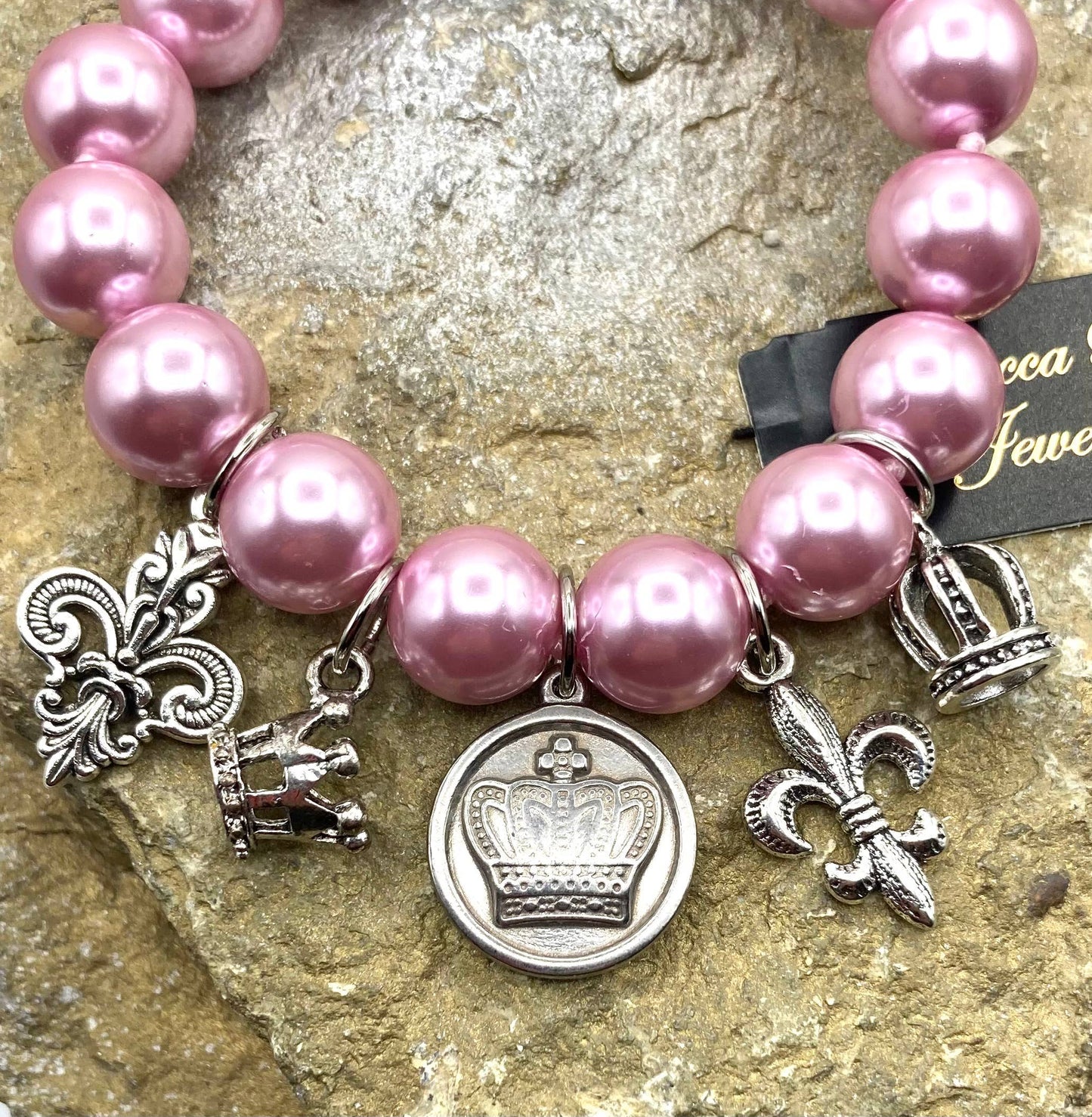 Boho Pink Pearl Charm Bracelet