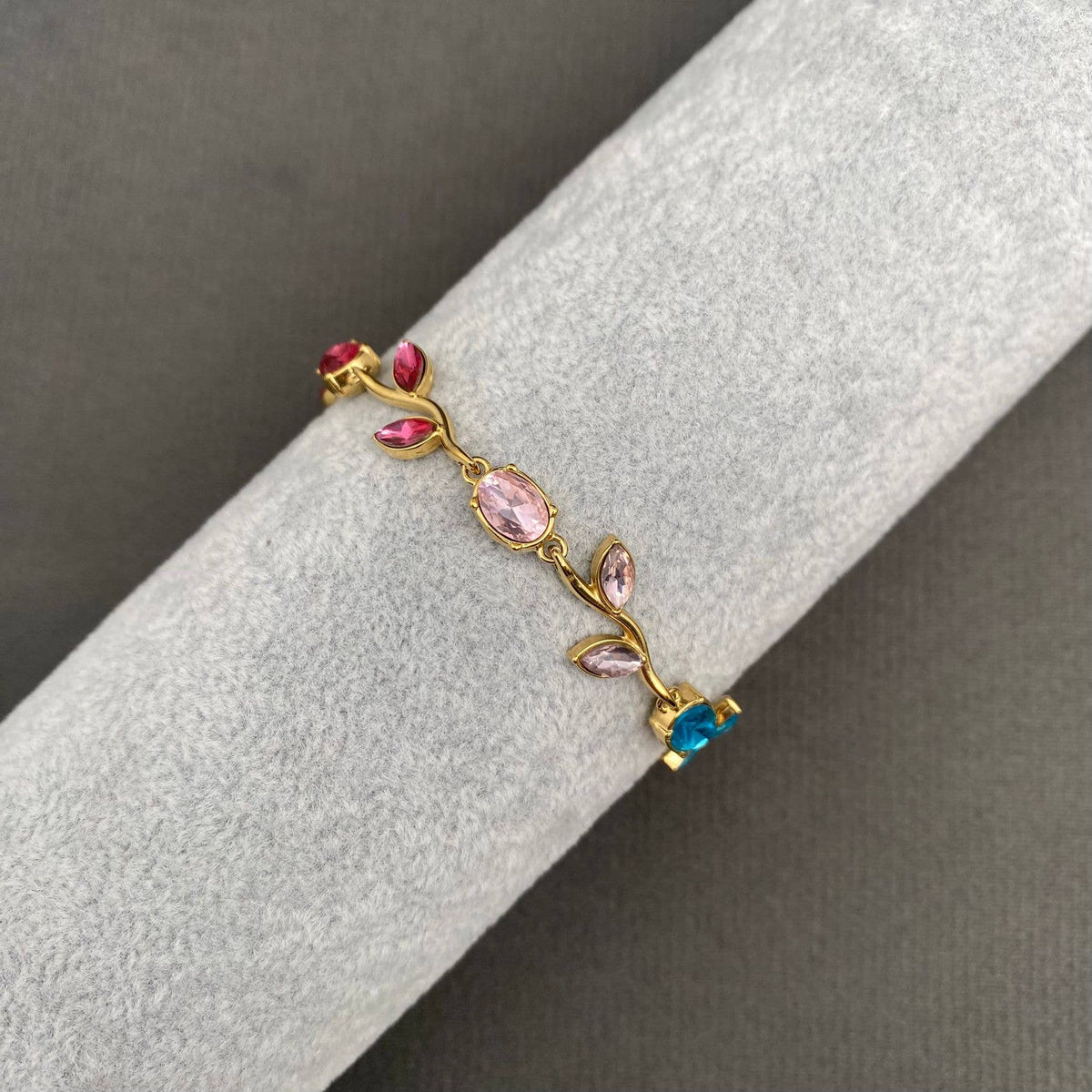 Colored Zircon Foliage 18K Gold Plated SS Bracelet - FGS: Blue