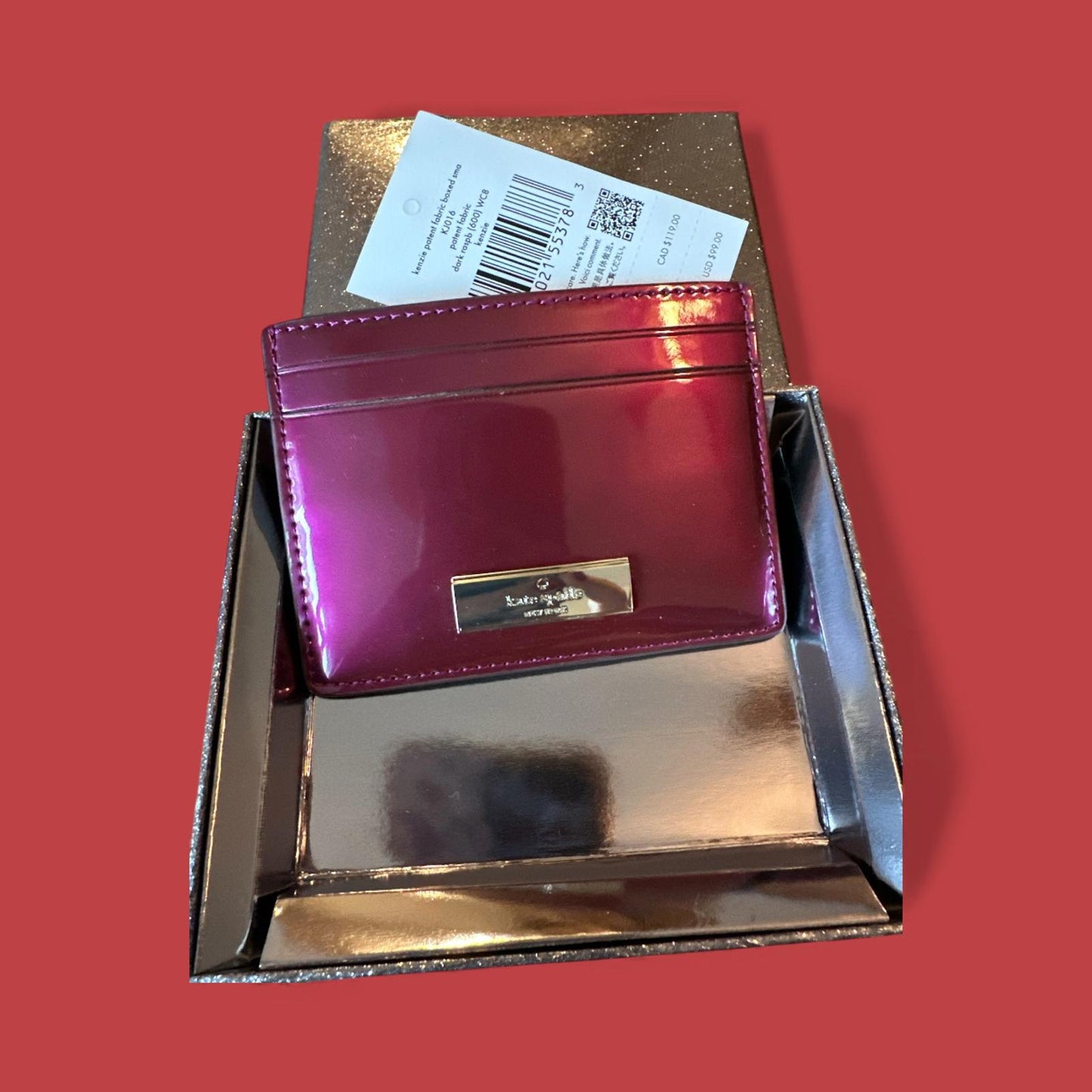 Kate Spade New York Patent Leather Card Holder in Plum