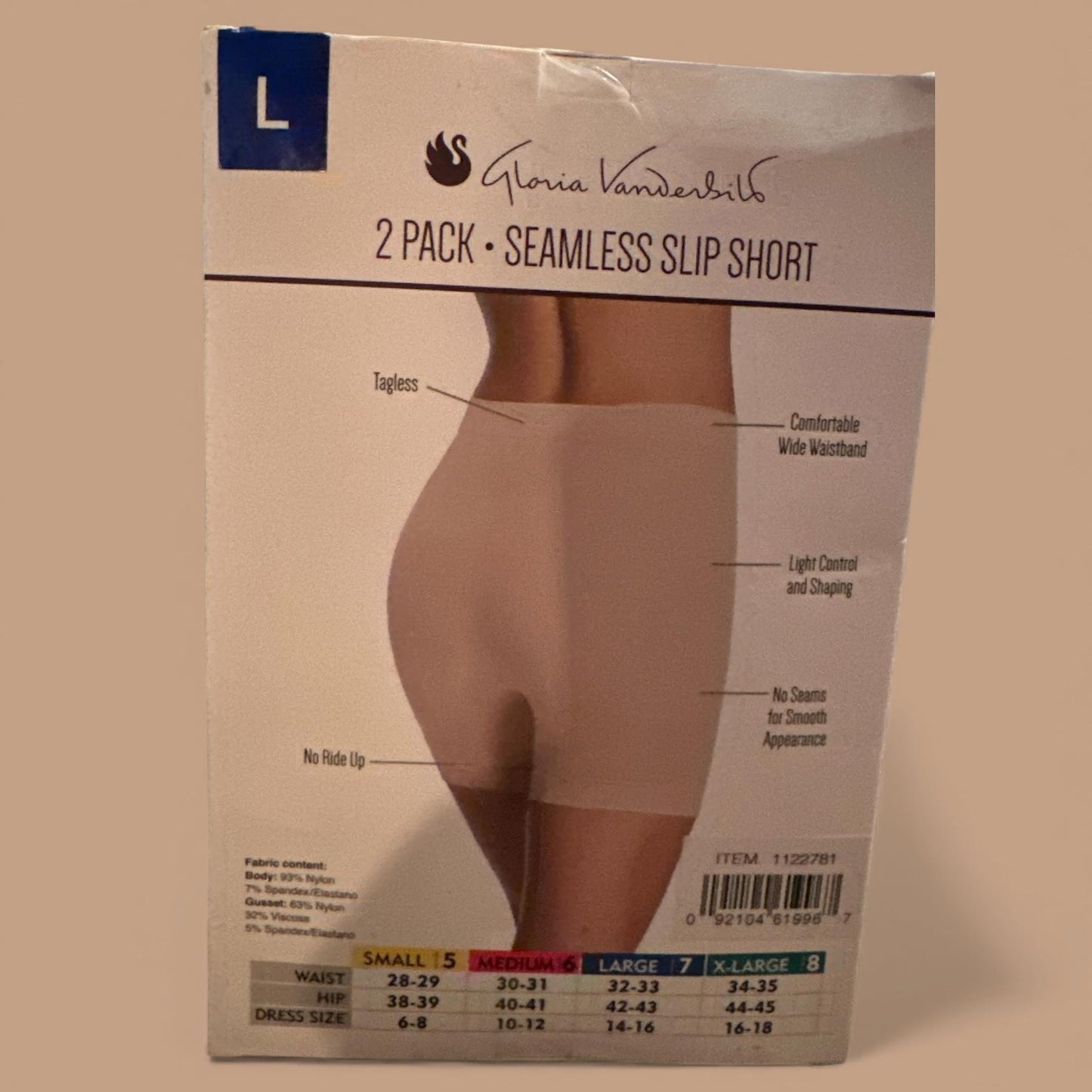 Gloria Vanderbilt Seamless Slip Short 2 Pack Size Large