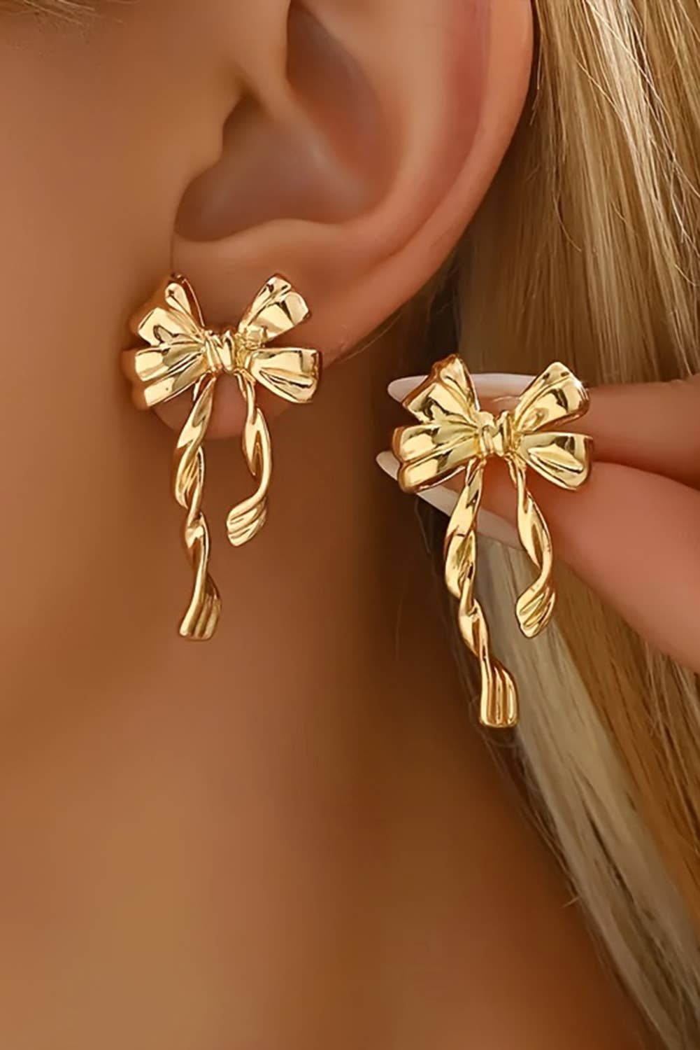 Bow Knot Plated Alloy Stud Earrings: Gold