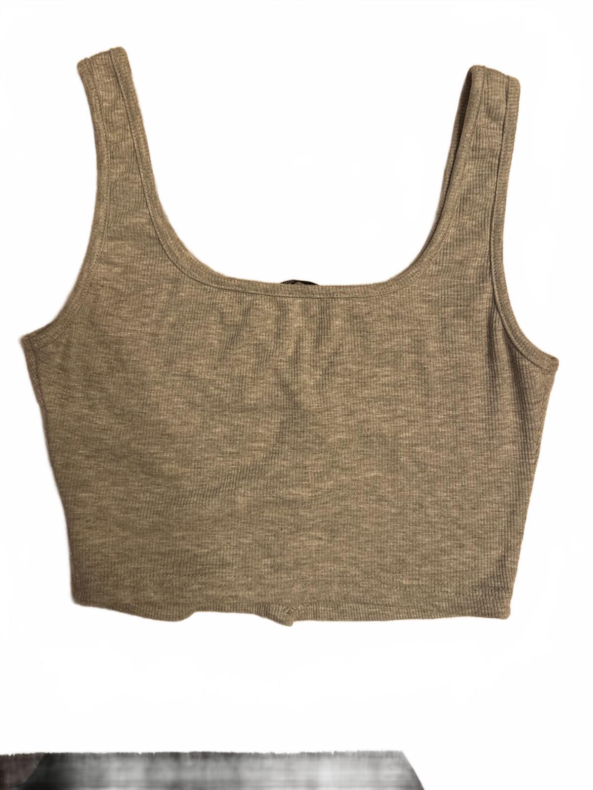 Shein Grey Ribbed Button Front Crop Tank XS EUC