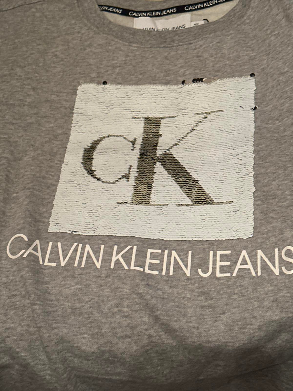 Calvin Klein Grey Sequin Leopard Print Sweatshirt M NWT